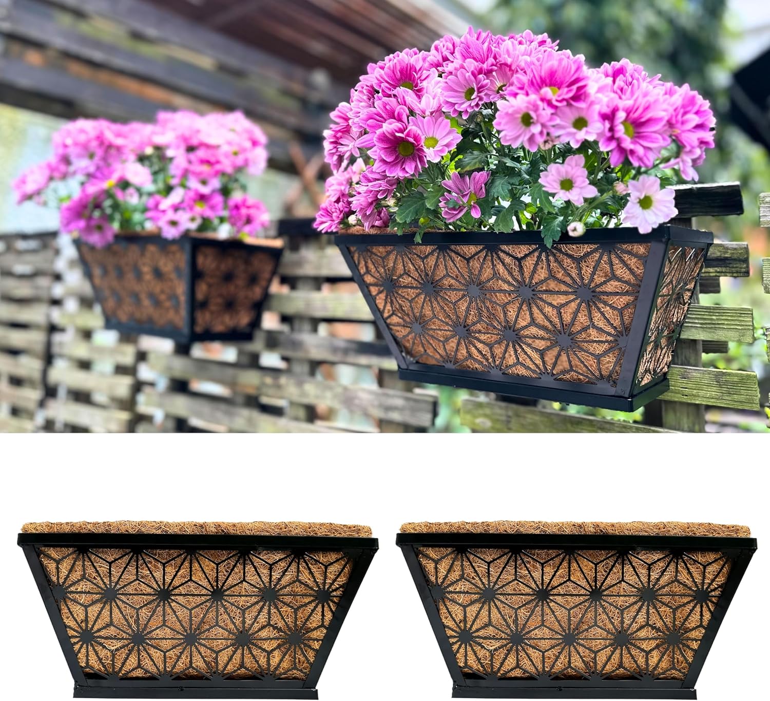 LaLaGreen – Macetas de ventana para plantas de exterior (paquete de 2, 12 pulgadas), macetas rectangulares pequeñas y lindas de metal negro con