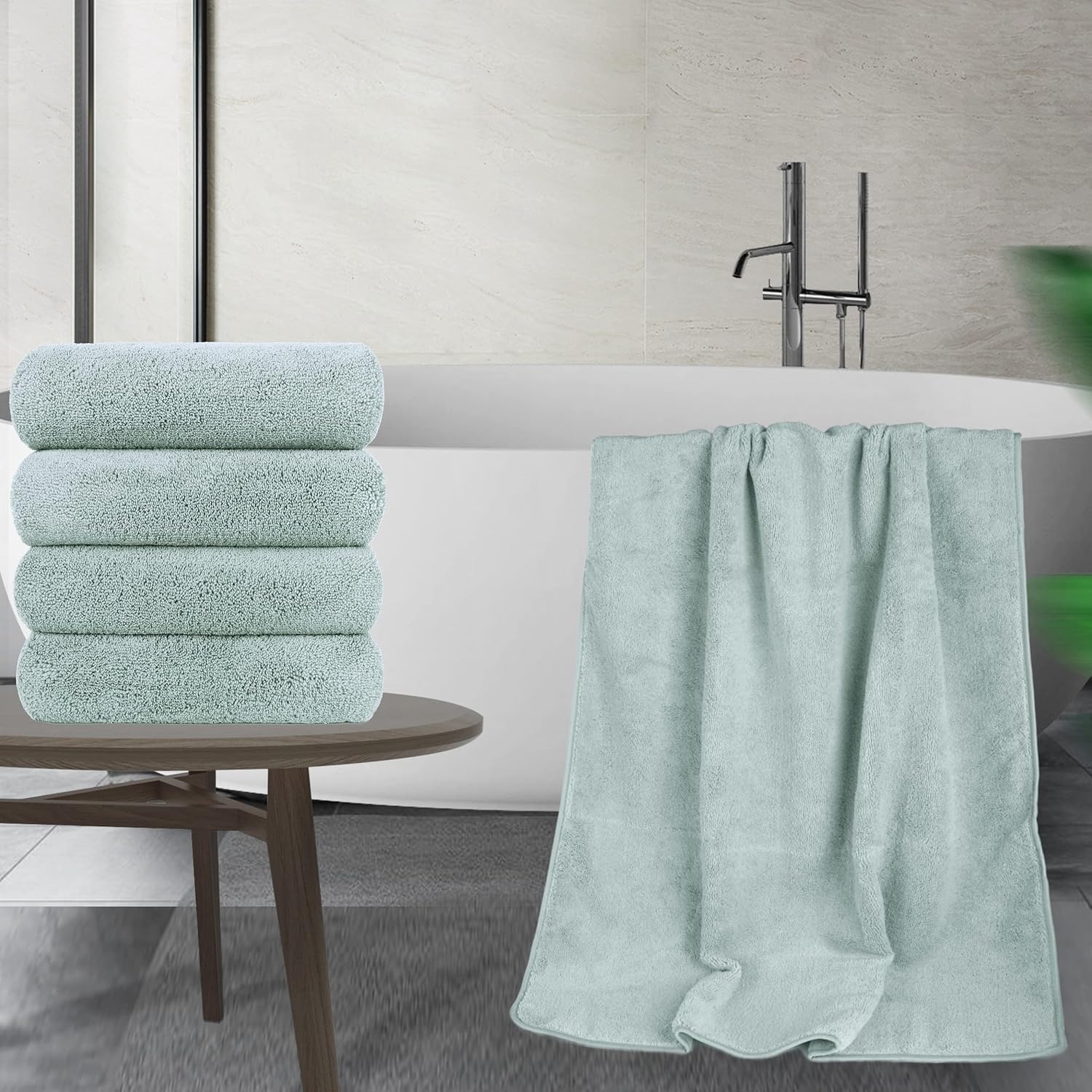 Polyte Premium – Toalla de baño de microfibra de 57 x 30″, juego de 4 unidades