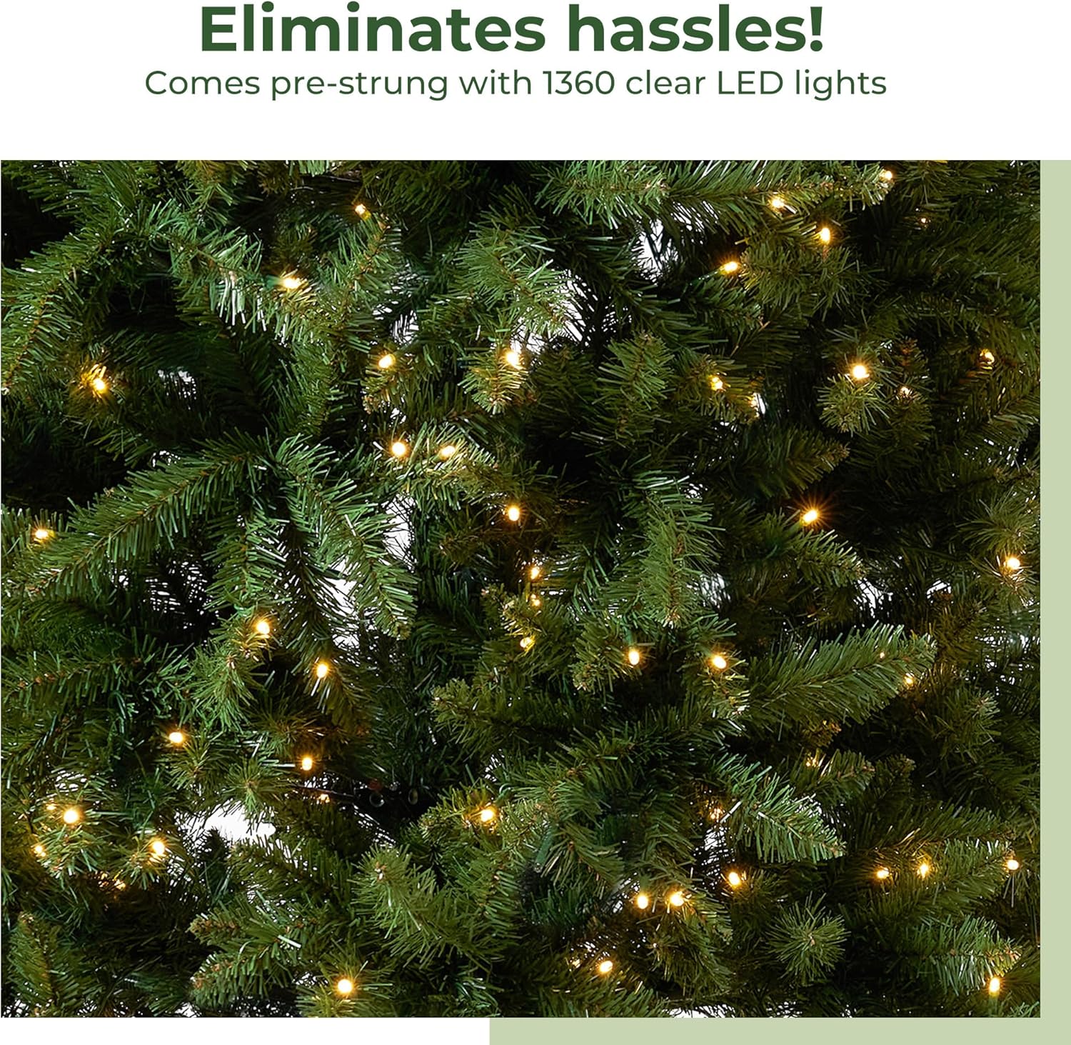Árbol de Navidad artificial de pino verde delgado de 13 pies con 1360 luces LED blancas cálidas y ramas flexibles 3924