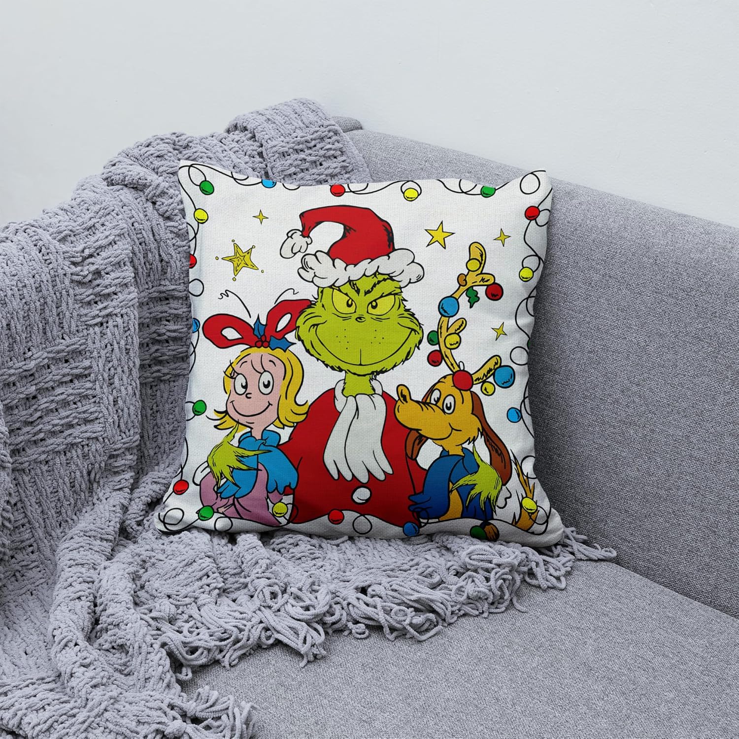 Funda de almohada Grinch para decoración de Navidad, Año Nuevo, invierno, Navidad, decoración de Navidad para fiesta en el hogar