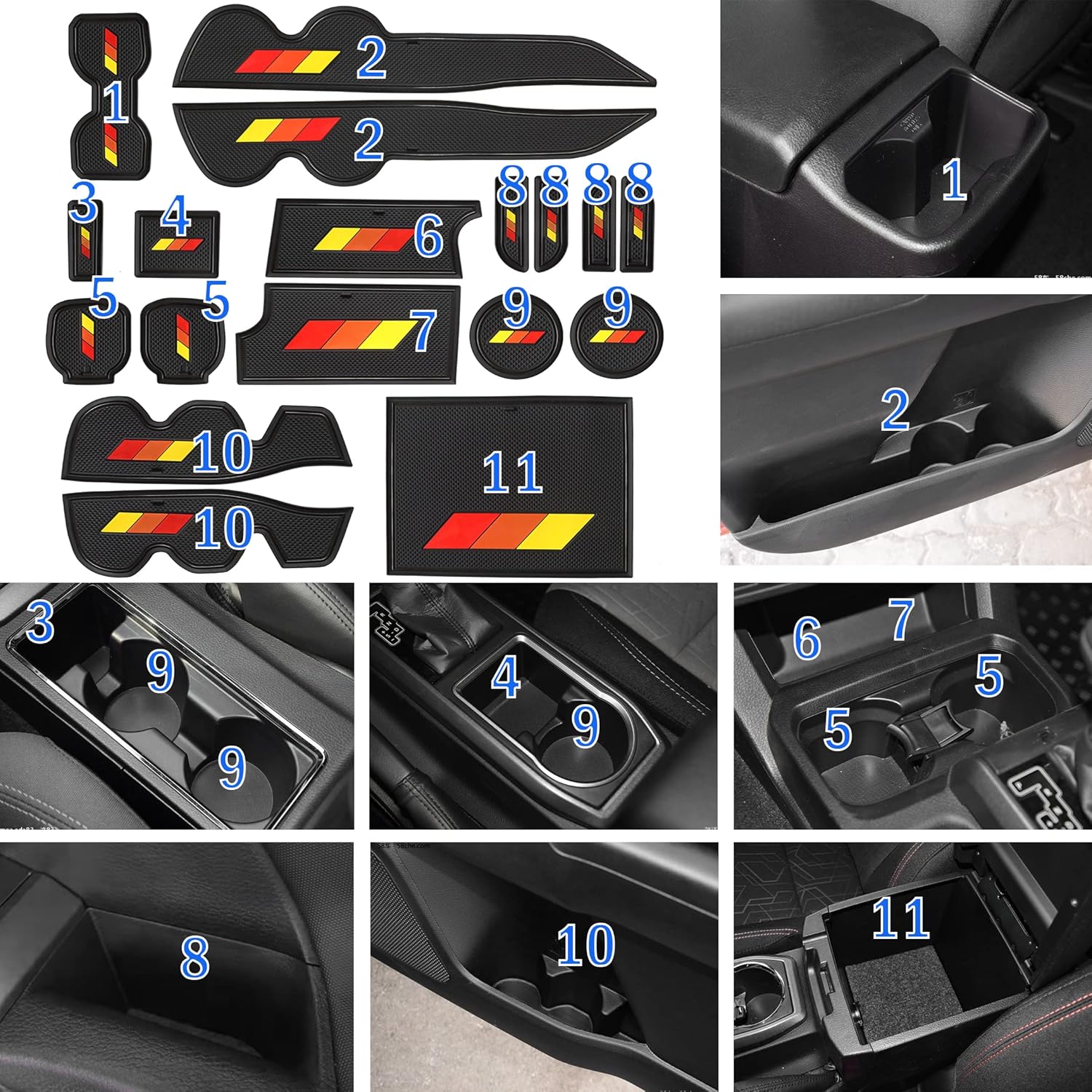 SENSHINE Revestimientos personalizados para accesorios Toyota Tacoma 2016-2021 2022 2023, antideslizante, antipolvo, portavasos, consola central y