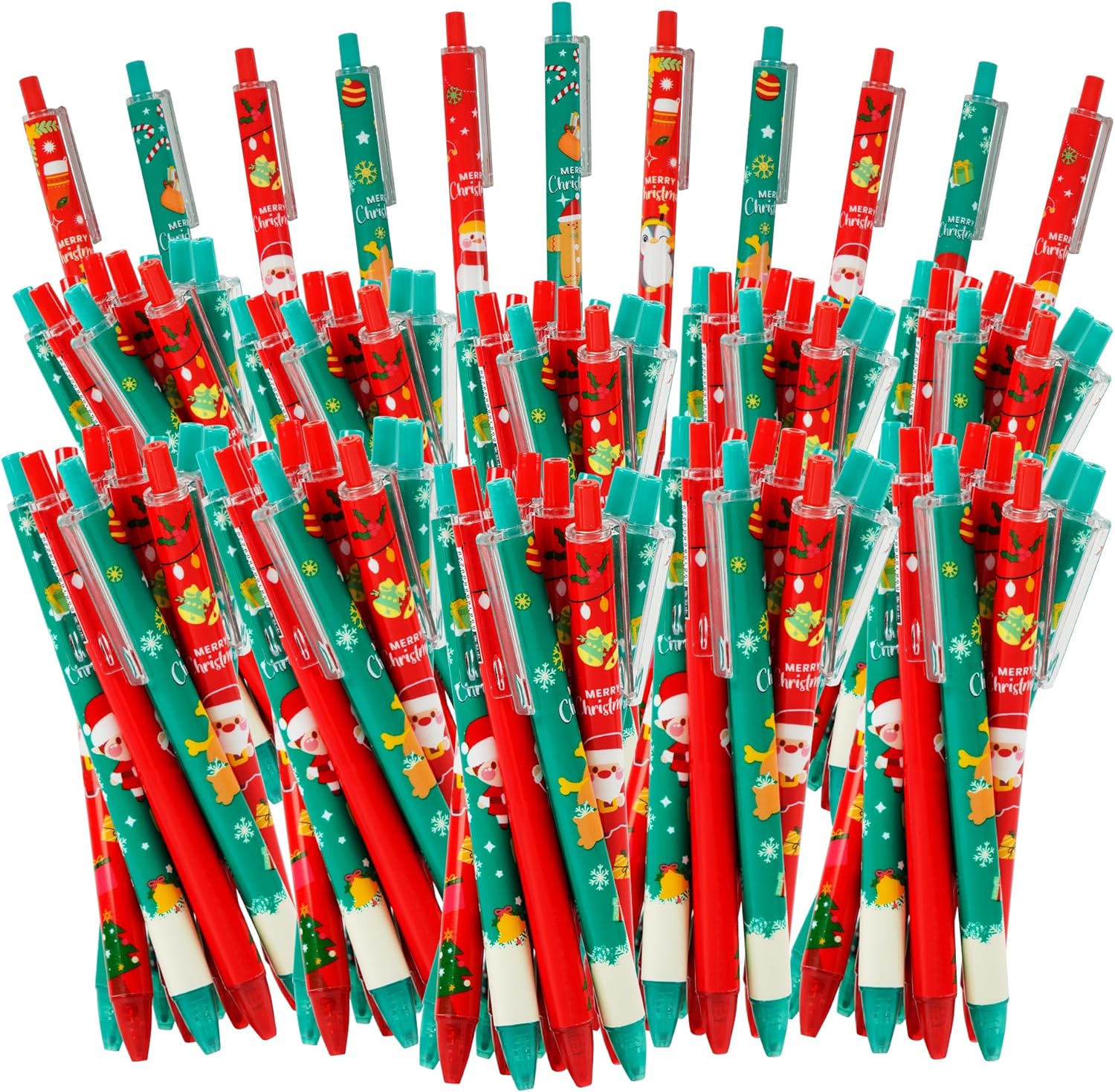 100 bolígrafos de Navidad a granel, bolígrafos retráctiles de Navidad, Papá Noel, muñeco de nieve, árbol de Navidad, bolígrafos de 0.020 in para