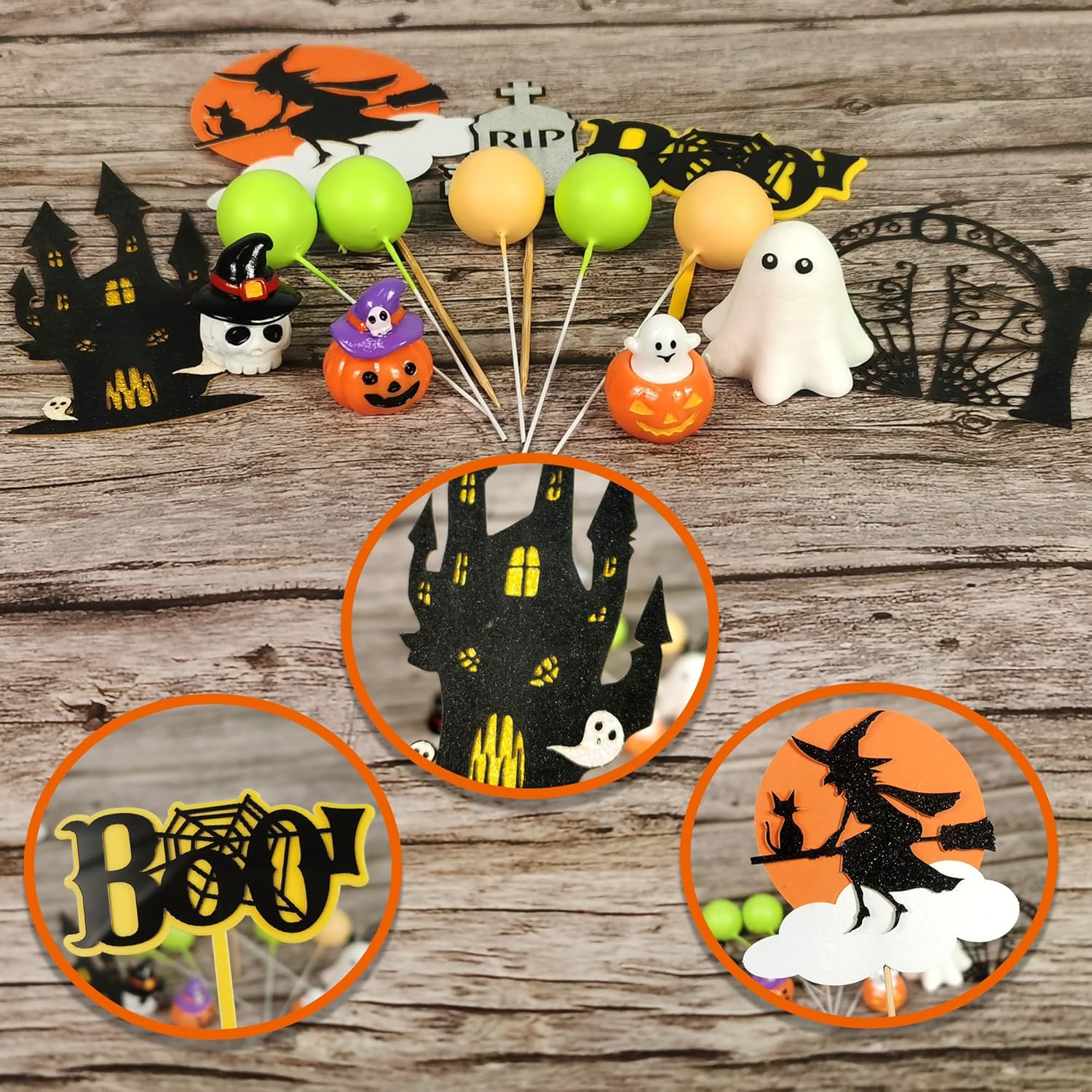 Decoración para tartas de Halloween, calabaza, fantasma, cabeza de cráneo, castillo de araña, decoración de pastel de bruja, decoración de pasteles