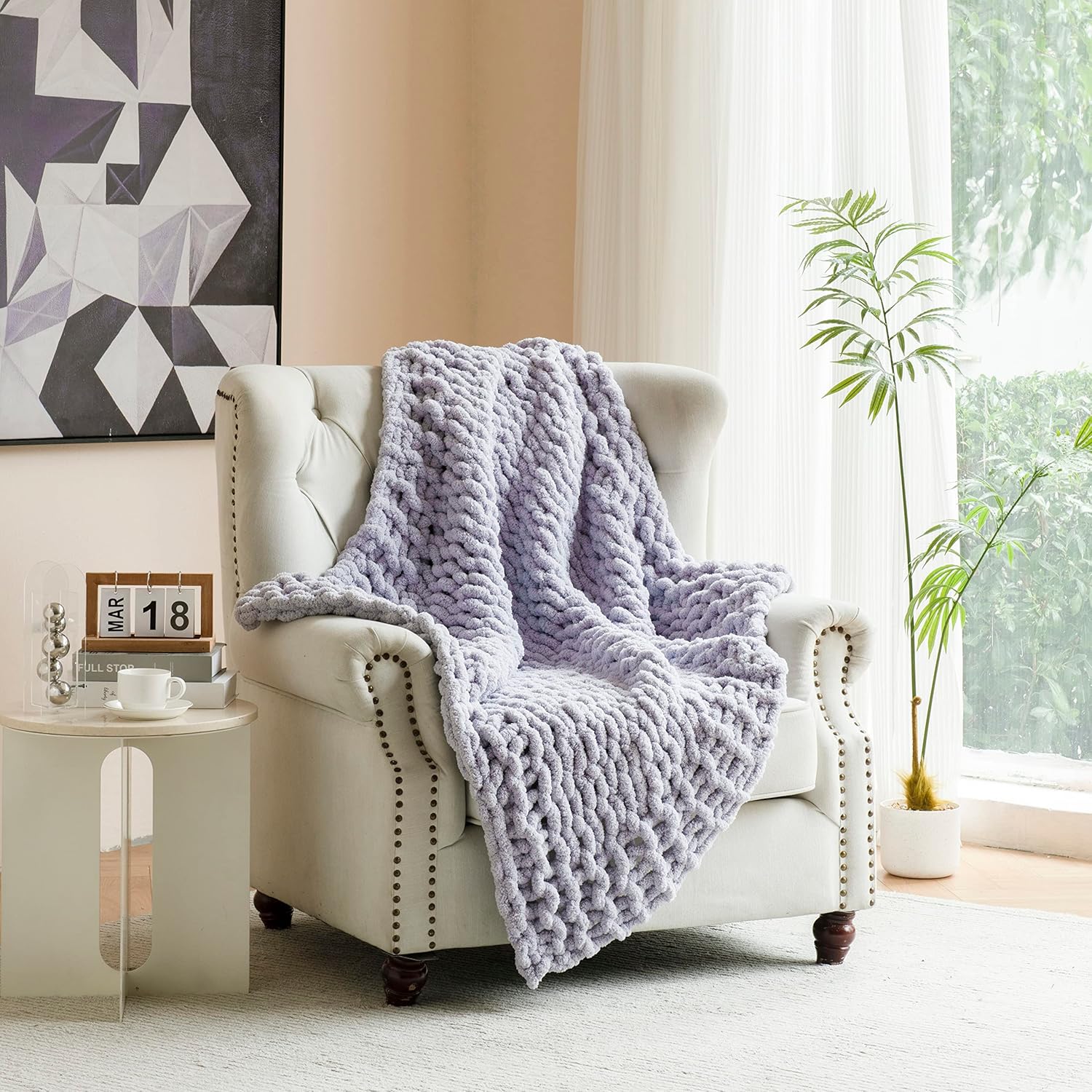 Manta de felpilla de punto grueso, 100% tejida a mano con hilo de felpilla jumbo, suave y acogedora para decoración del hogar y sofá cama (color