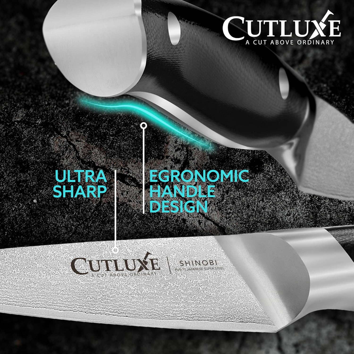 Cutluxe Shinobi Cuchillo de pelar y pelar, cuchillo de cocina de Damasco – Hoja de acero japonés de 4 pulgadas, AUS-10 – Cuchillo de cocina afilado