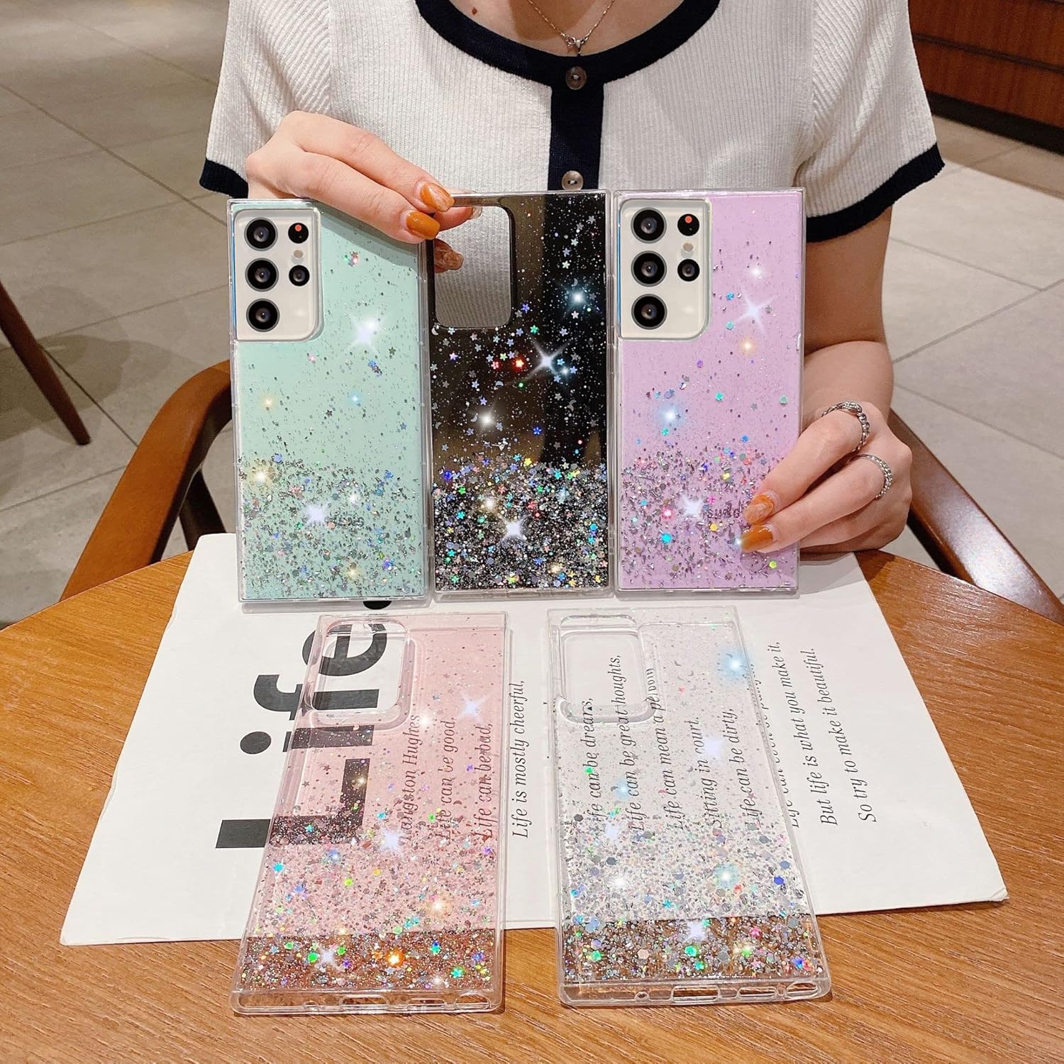 YTanazing Funda transparente compatible con Galaxy S22 5G con purpurina para mujer, funda de protección brillante con purpurina brillante para