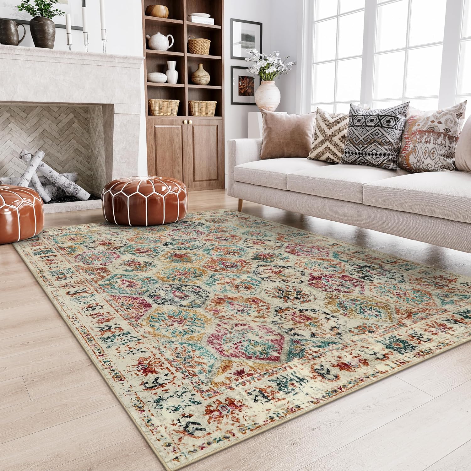 Lahome Alfombras de área de 9 x 12 pies para sala de estar, alfombras grandes para dormitorio, estéticas, bohemias, marroquíes, coloridas, suaves,