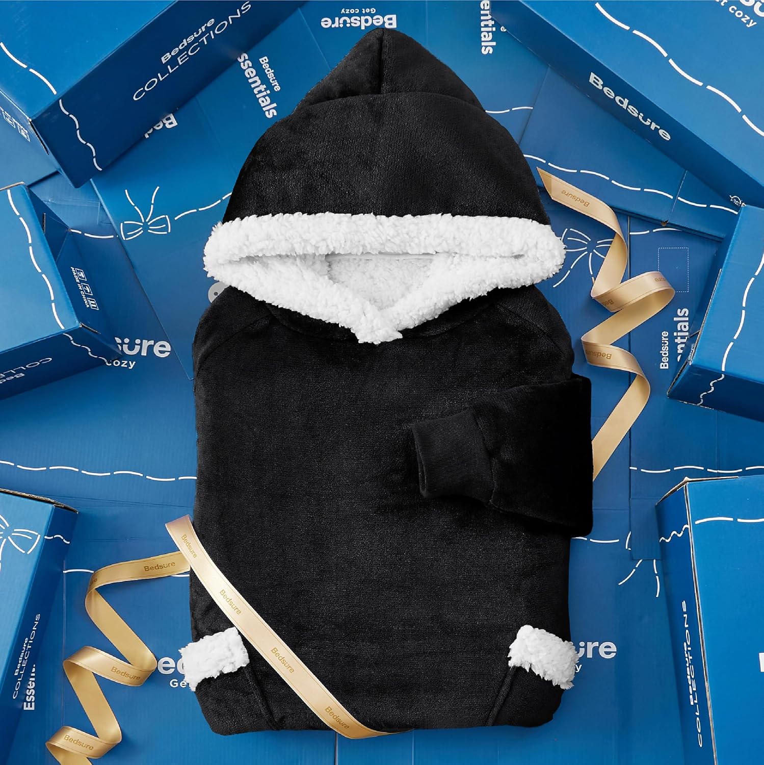 Bedsure Sudadera de manta de largo recorrido – Sudadera de manta con capucha, tamaño grande con división lateral y cinturón, cálida chaqueta de