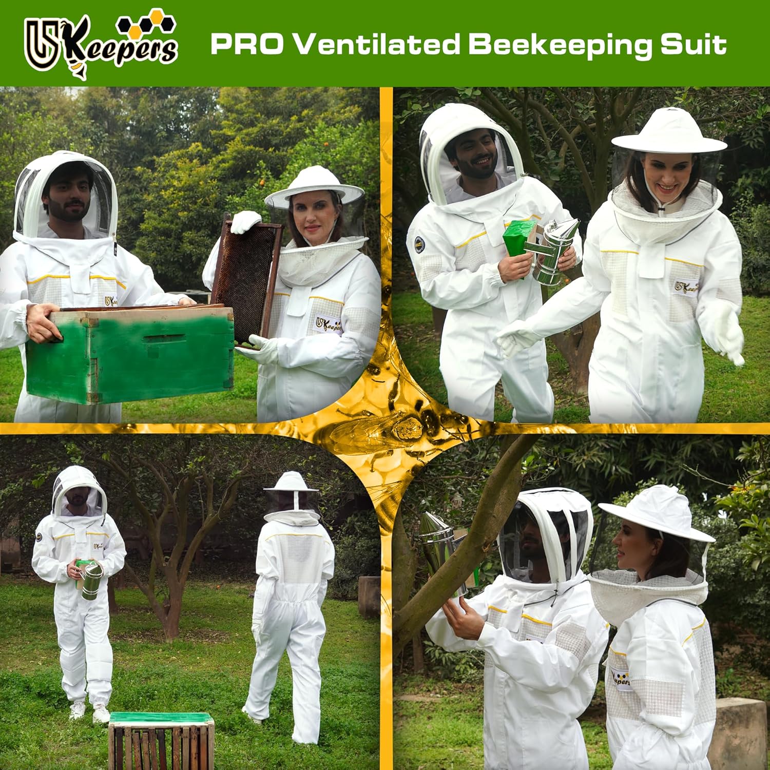 Polly – Traje de abeja de algodón, ultra ventilado, para hombres y mujeres, con guantes de abeja y 2 velos de apicultura, traje de apicultor