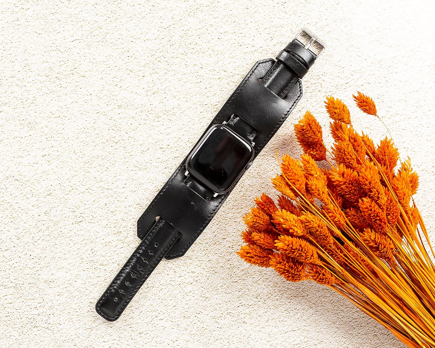 OXA Leather Cuff Watch Band Compatible with Apple Watch  Series 9 8 7 6 5 4 3 2 1 SE Ultra 1&2  Polished Stainless-Steel Buckle and Adapters  Men