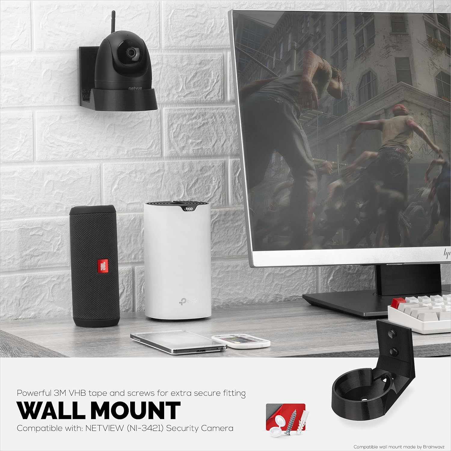 Soporte de pared compatible con cámara NETVUE NI-3421 para interiores de mascotas y bebés, soporte adhesivo para cámara de seguridad, reduce los