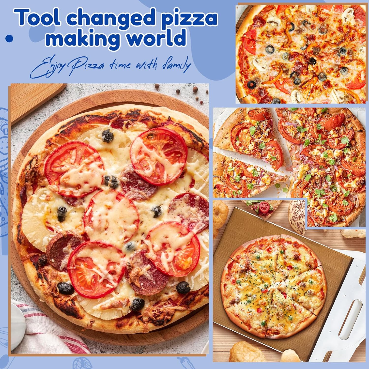 Pala deslizante de pizza para masa de pizza de transferencia súper fácil, pala de pizza sin pegar con asa, pala mágica para pizza, peladura