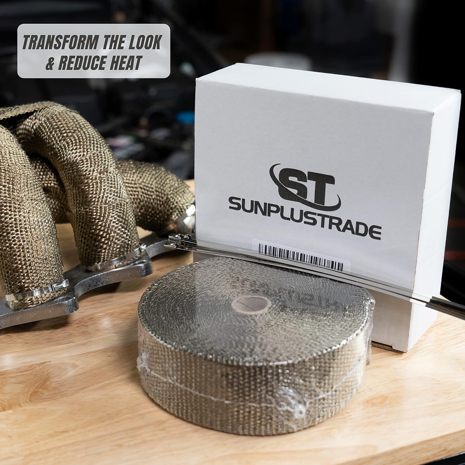 SunplusTrade Envoltura de escape de titanio de 2 pulgadas x 50 pies para cabezales de automóvil de motocicleta con bridas de acero inoxidable