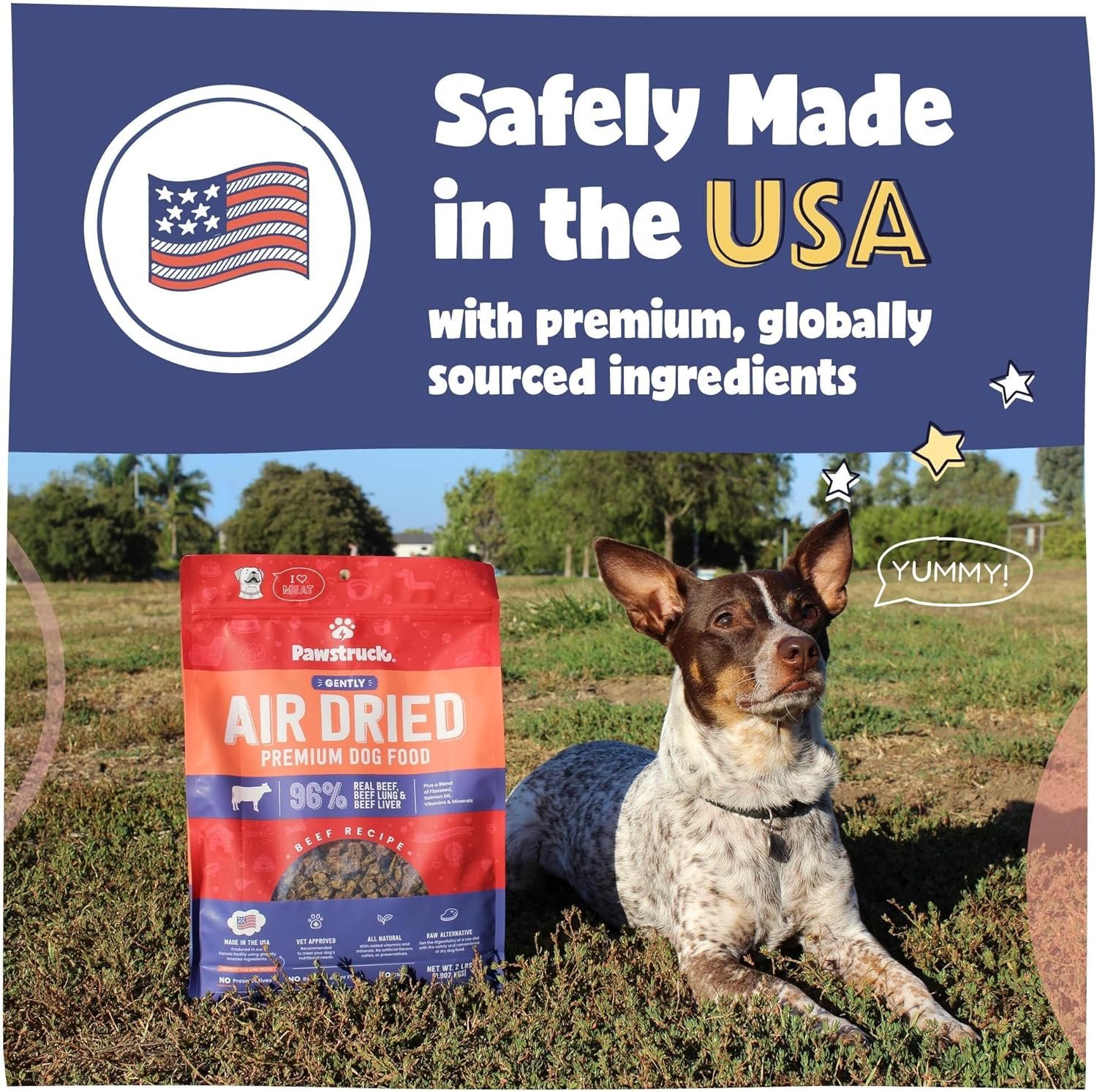 Pawstruck Alimento natural secado al aire para perros con carne de res real, sin granos, fabricado en Estados Unidos, sin OMG y recomendado por