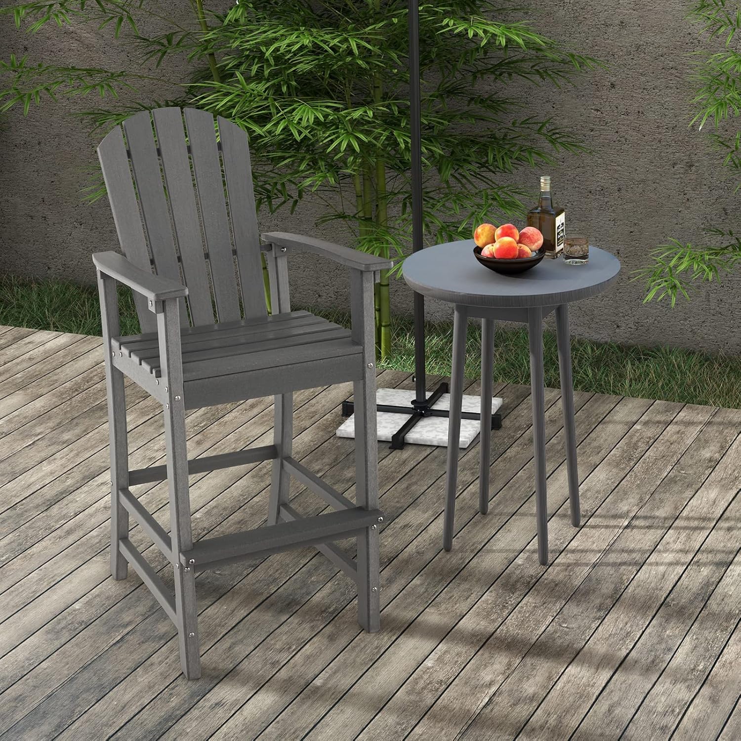 Giantex Taburete de bar HDPE para exteriores, silla Adirondack alta con reposabrazos y reposapiés, taburete de bar de 30 pulgadas de altura de