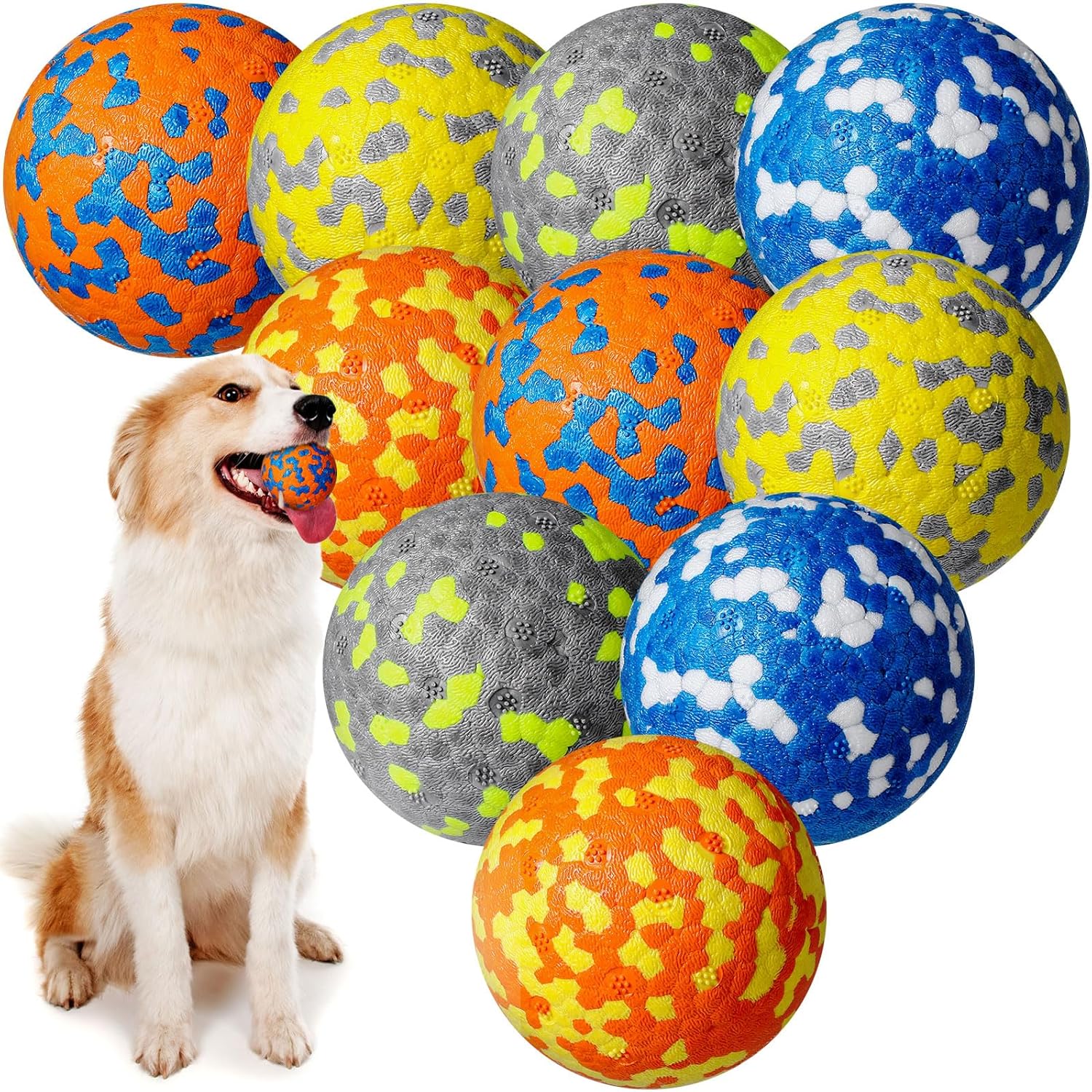 Paquete de 10 pelotas para perros para masticadores agresivos de 2.5 pulgadas, pelota de tenis interactiva para perros, juguetes resistentes para