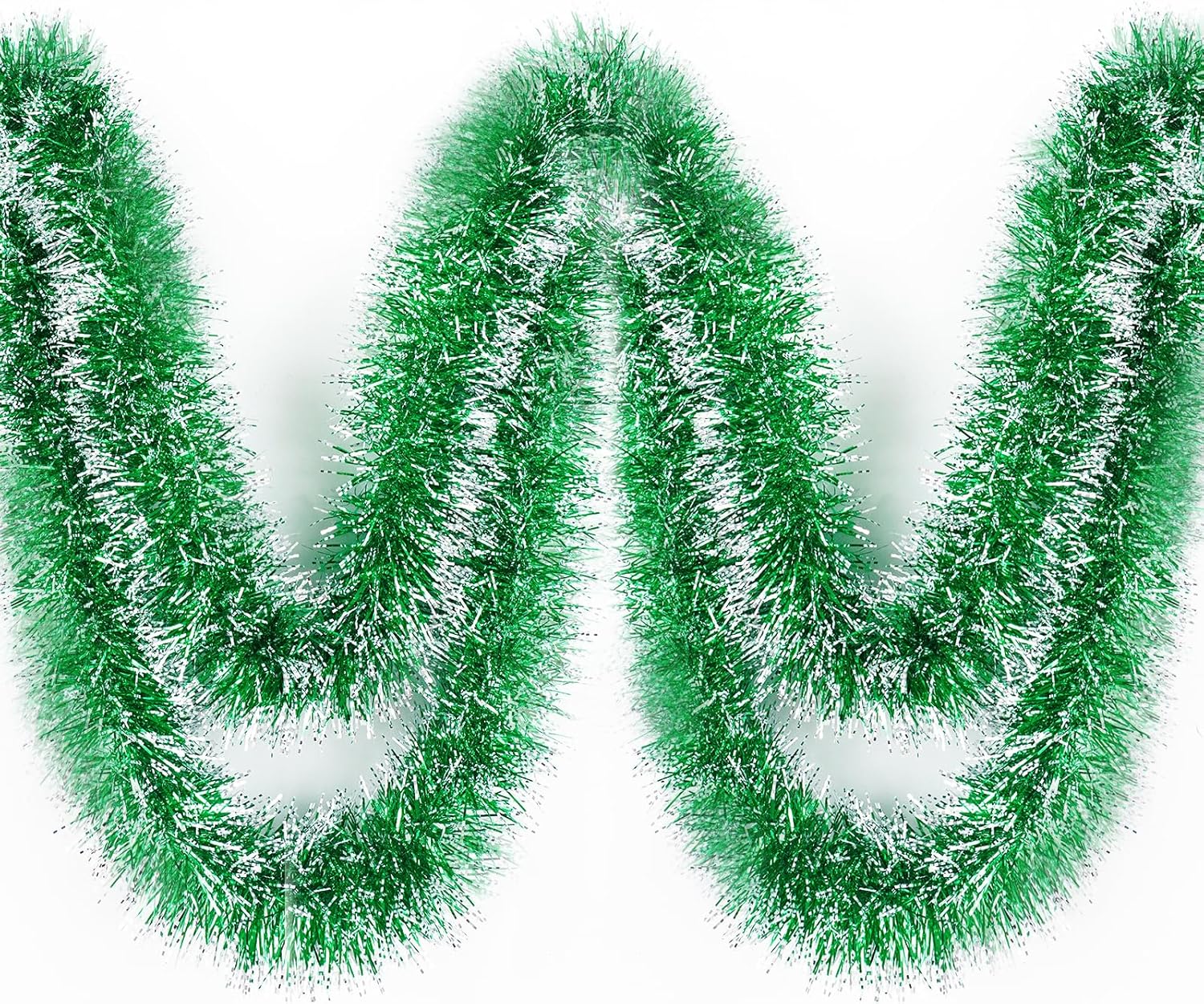 Guirnalda de Navidad de oropel verde nevado de 50 pies, guirnalda de papel de aluminio metálico, decoración de punta de escarcha verde brillante,