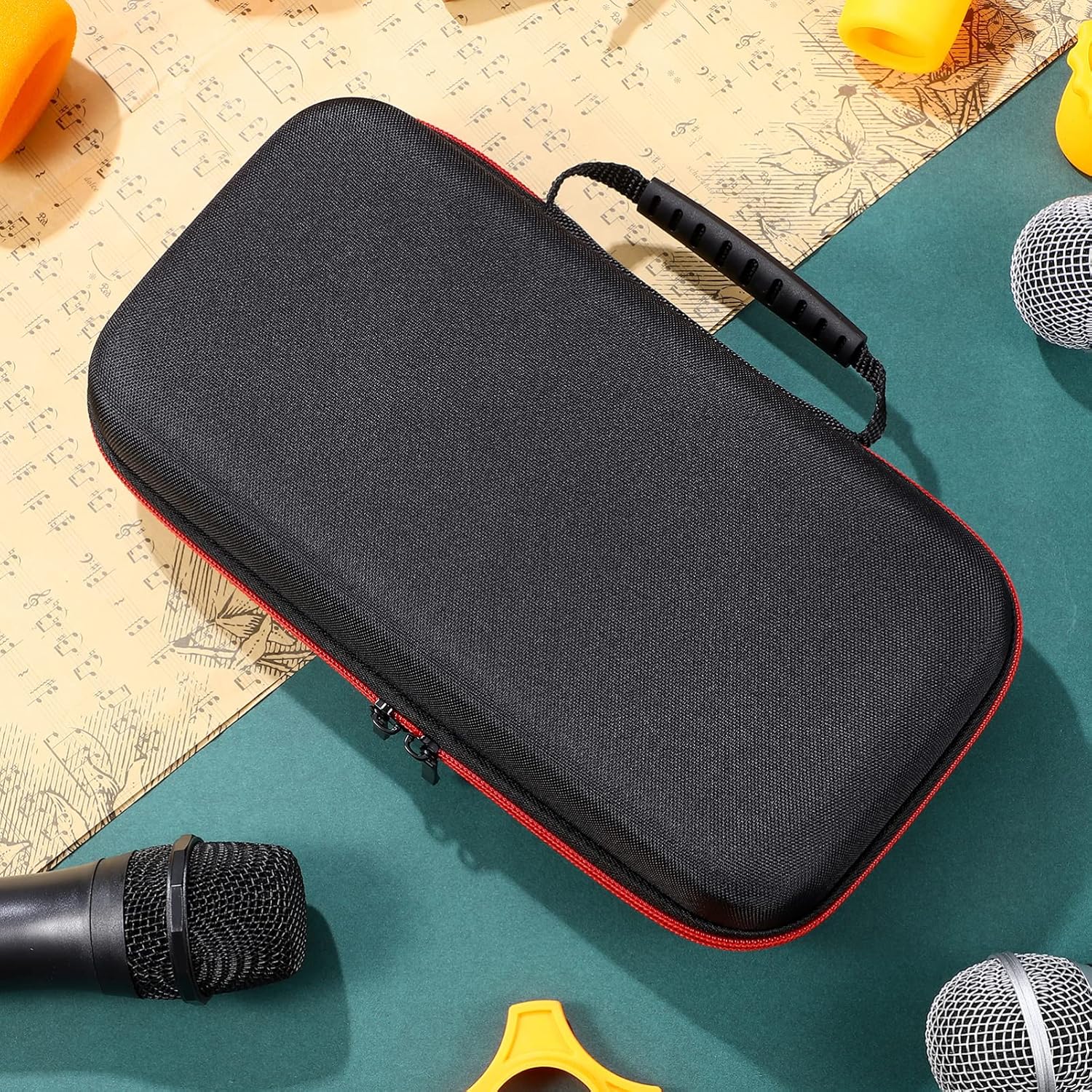 Bolsa de micrófono dual funda de micrófono de mano inalámbrica, bolsa de almacenamiento de micrófono portátil, con carcasa rígida de EVA exterior y