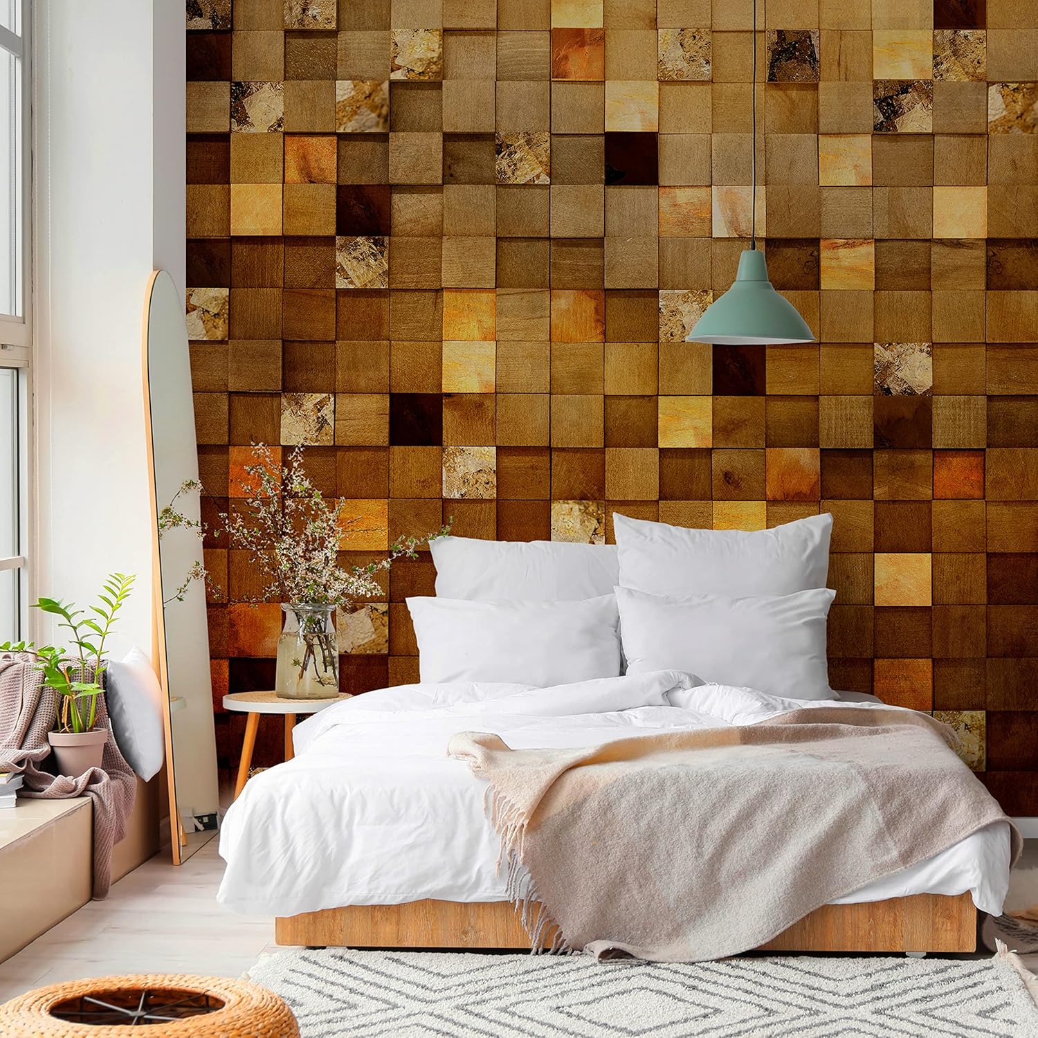 artgeist Wall Mural Brown Orange Cubes 135×101 in – Peel and Stick Self-Adhesive Wallpaper Removable Large Sticker Foil Wall Decor Print Design