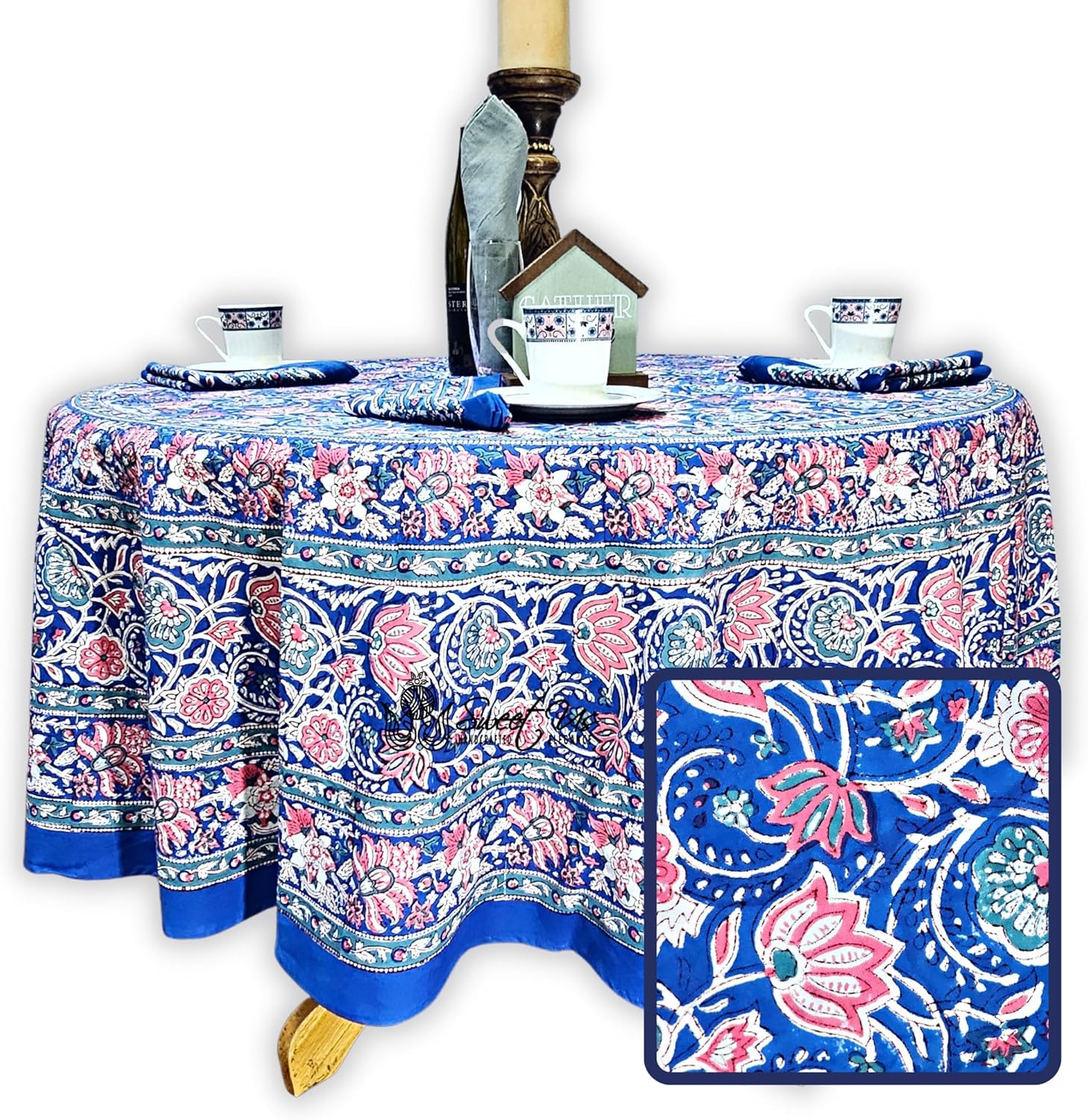Sweet Us Lotus Dreams – Mantel de algodón y una servilleta gris, mantel floral para cocina, mantel para interiores y exteriores, dije de zafiro,