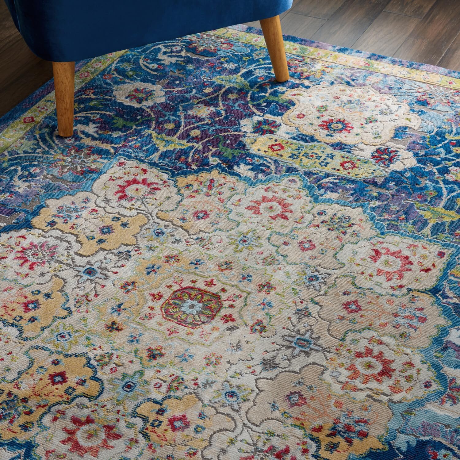 Nourison Global – Alfombra vintage tradicional azul de 4 x 6 pies, fácil de limpiar, no se desprende, para dormitorio, sala de estar, comedor y