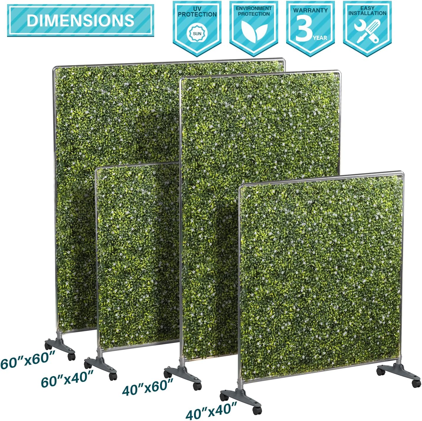 Coarbor Paneles de seto de boj artificial, para pared, follaje, hierba, vegetación, soporte de 60 pulgadas de alto x 40 pulgadas de ancho, pantalla