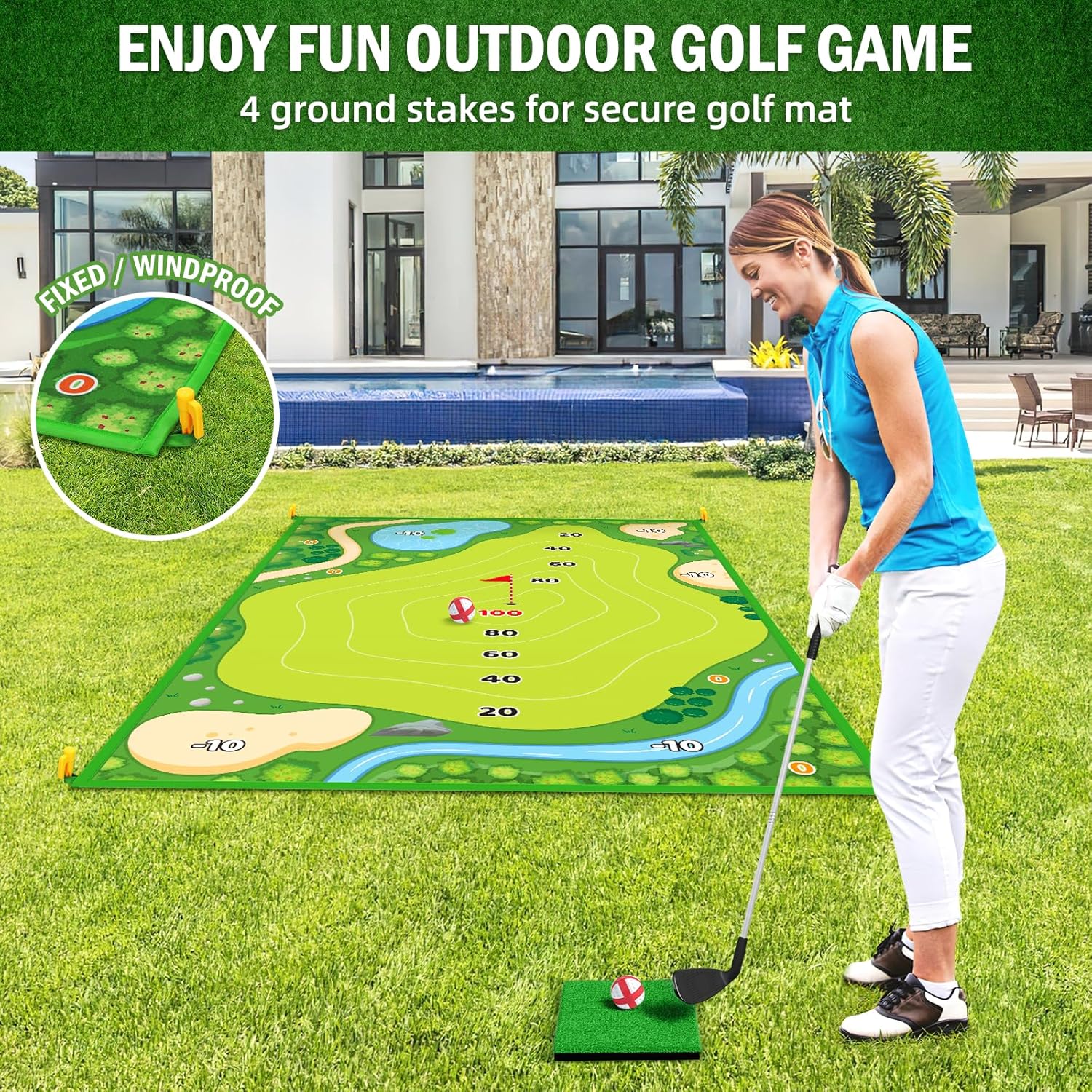 Juego de astillado de golf, tapete de entrenamiento de golf para adultos, familia, niños, interiores y exteriores, juguetes de patio trasero