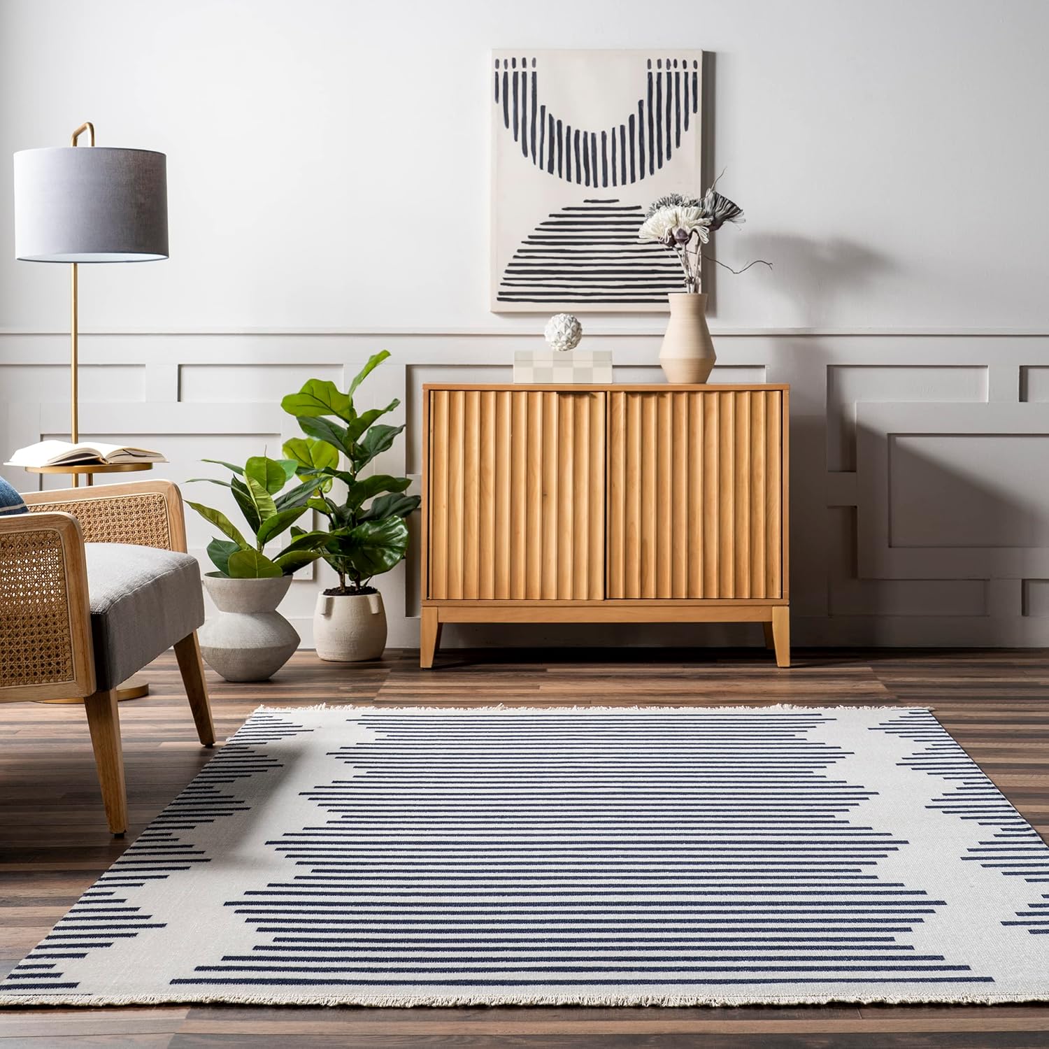 nuLOOM Holly Multi Stripe – Alfombra de área para interiores y exteriores, 4 x 6 pies, azul