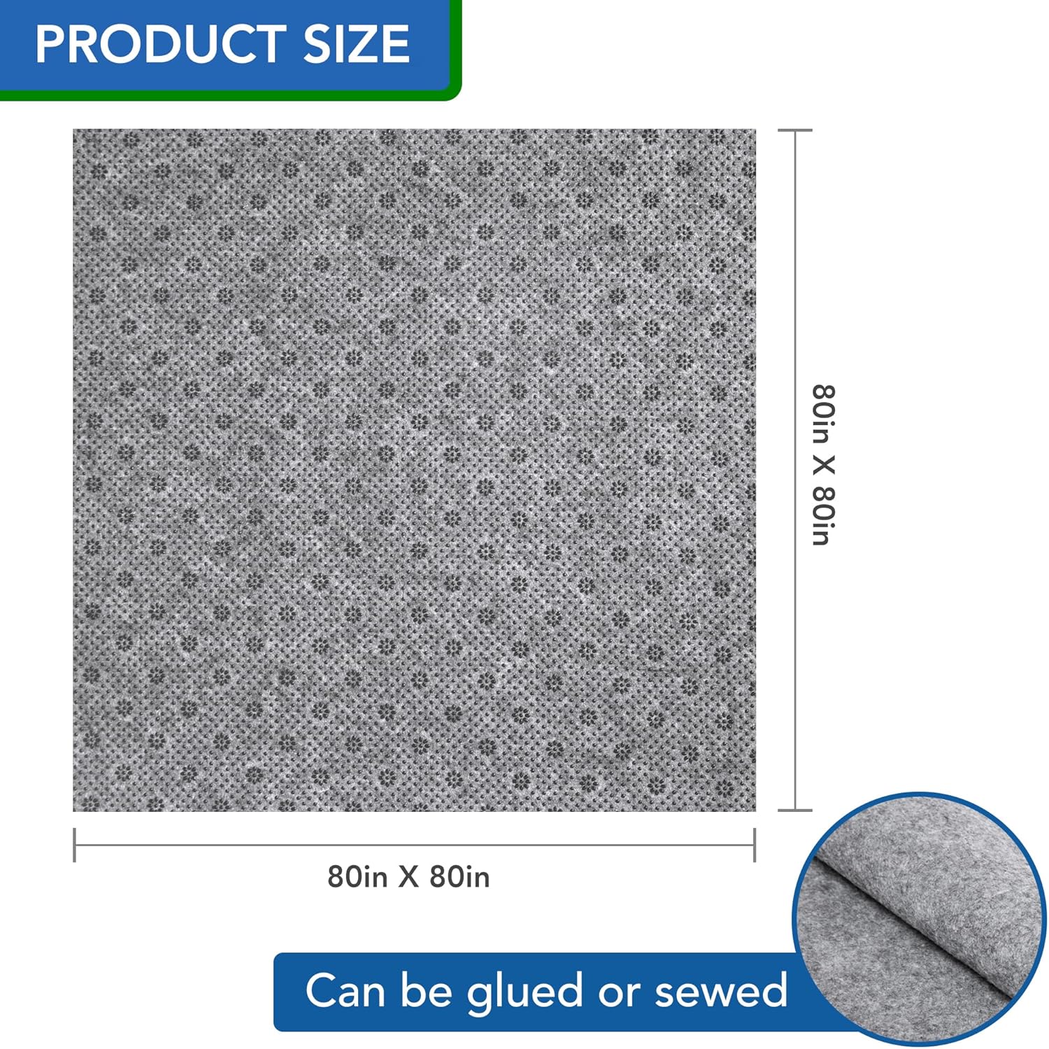 Non Slip Area Rug Pad, Non Skid Rug Backing for Carpet Premium Thick Rug Gripper for Hardwood Floors Ideal Rug Tufting Gun Supplies (80×80 inches)
