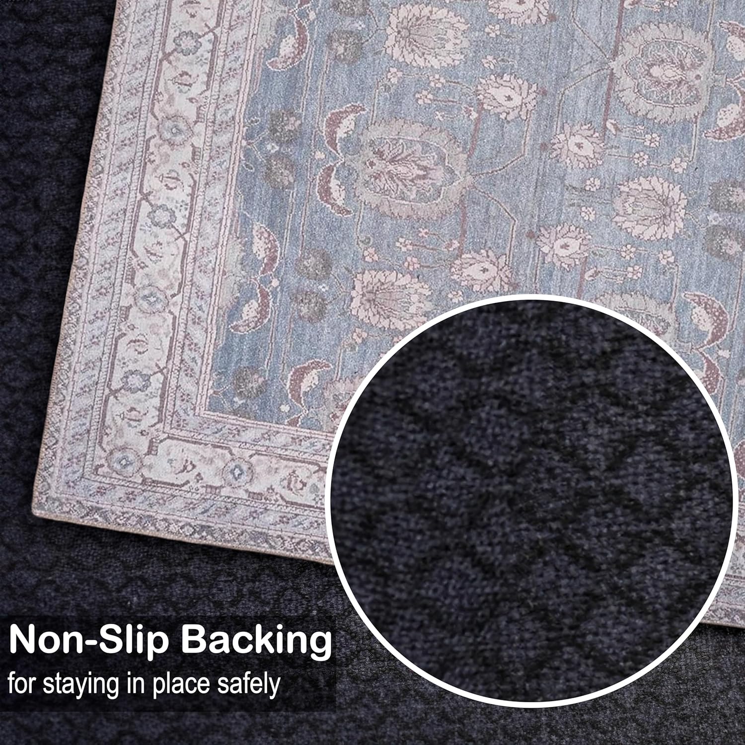 Adiva Rugs Alfombra lavable a máquina con parte trasera antideslizante para sala de estar, dormitorio, cuarto de baño, cocina, impresión vintage