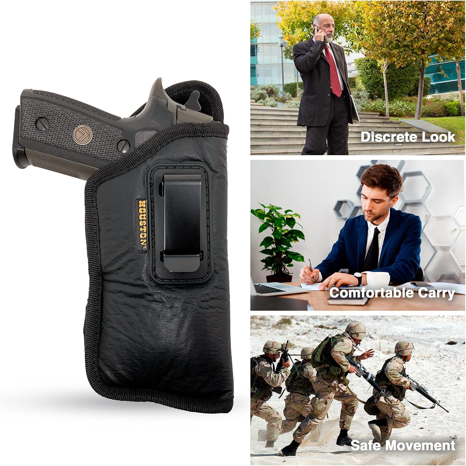 Houston Gun Holsters – Material suave de transporte oculto de cuero ecológico  Se adapta a la mayoría de tamaños medianos y completos, como GLK