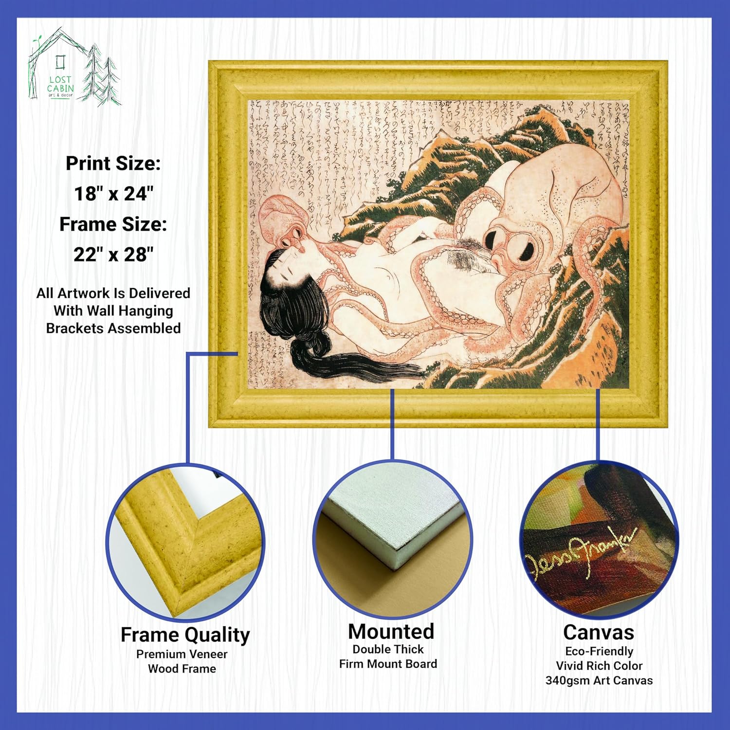 Cabaña perdida El sueño de la esposa de los pescadores de Katsushika Hokusai  Lienzo en marco biselado dorado  Reproducción de pinturas de obras de