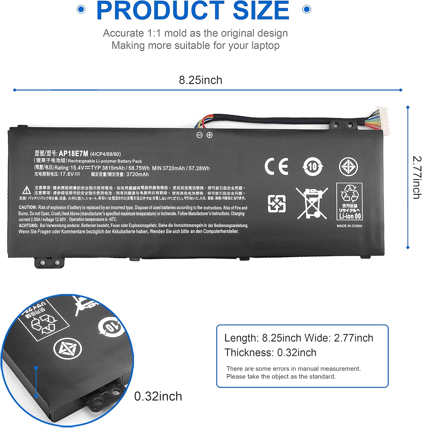 AP18E7M AP18E8M – Batería para Acer Nitro 5 AN515-54 AN517-51 AN515-55 AN515-44 AN515-43, Nitro 7 AN715-51, Predator Helios 300 PH315-52 PH317-52
