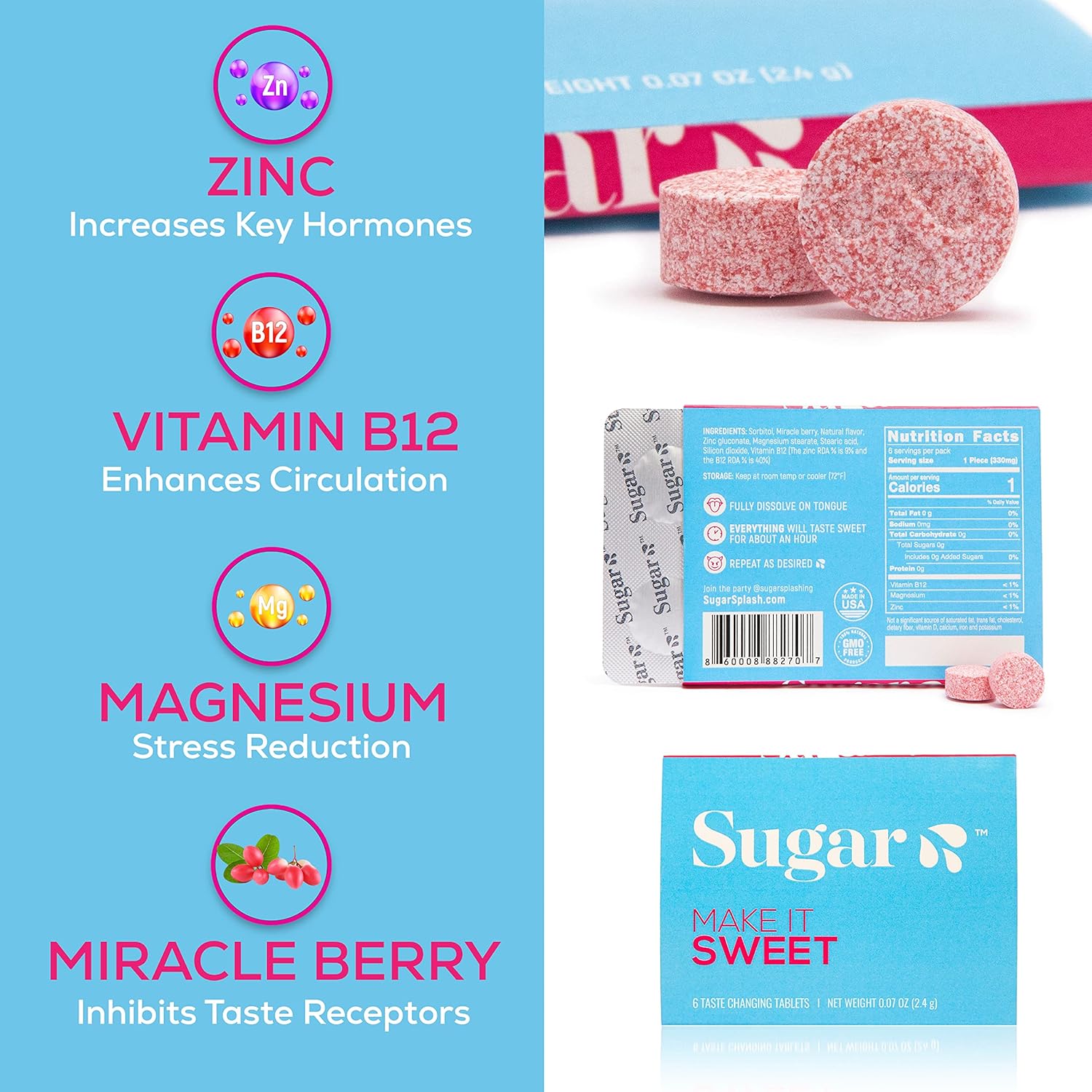 SUGAR SPLASH Tabletas que cambian de sabor  Tabletas que cambian de sabor  Tabletas que hacen que todo sea dulce (1 unidad)
