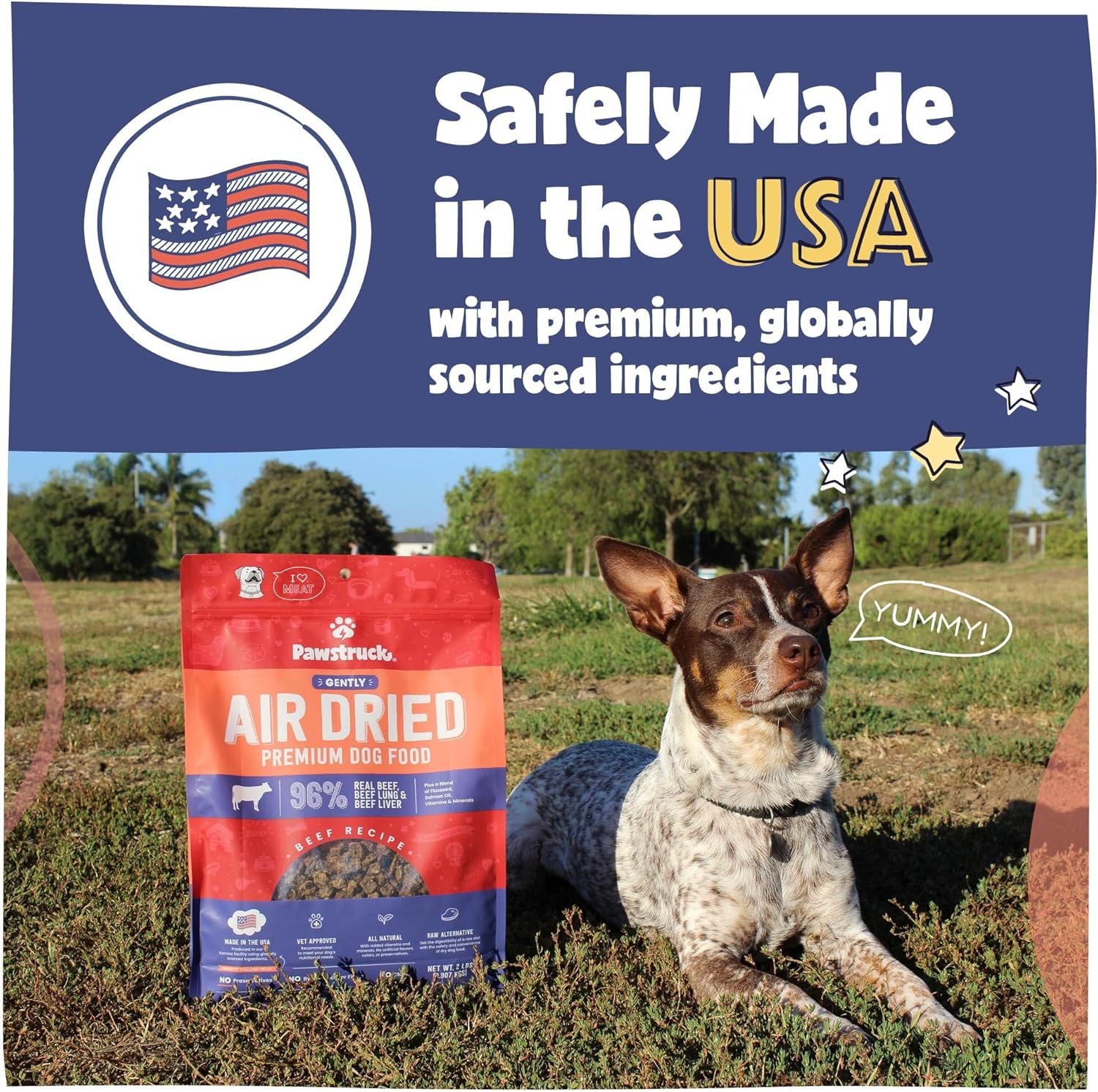 Pawstruck Alimento natural secado al aire para perros con carne de res real, sin granos, fabricado en Estados Unidos, sin OMG y recomendado por