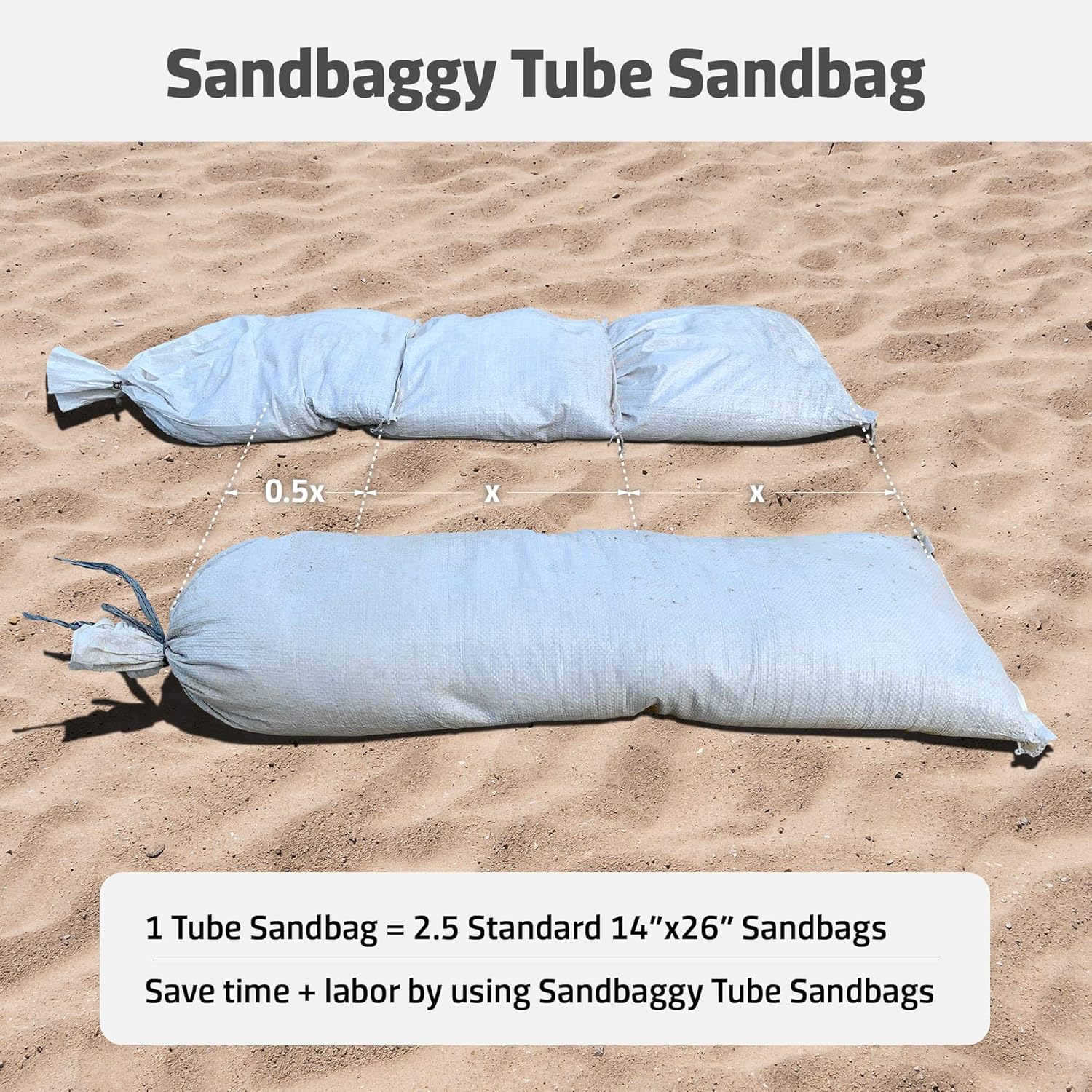 Sandbaggy Bolsas de arena de tubo de 38 pulgadas por 12 pulgadas  Tela resistente de grado industrial  Capacidad de peso de 90 libras  Barrera de