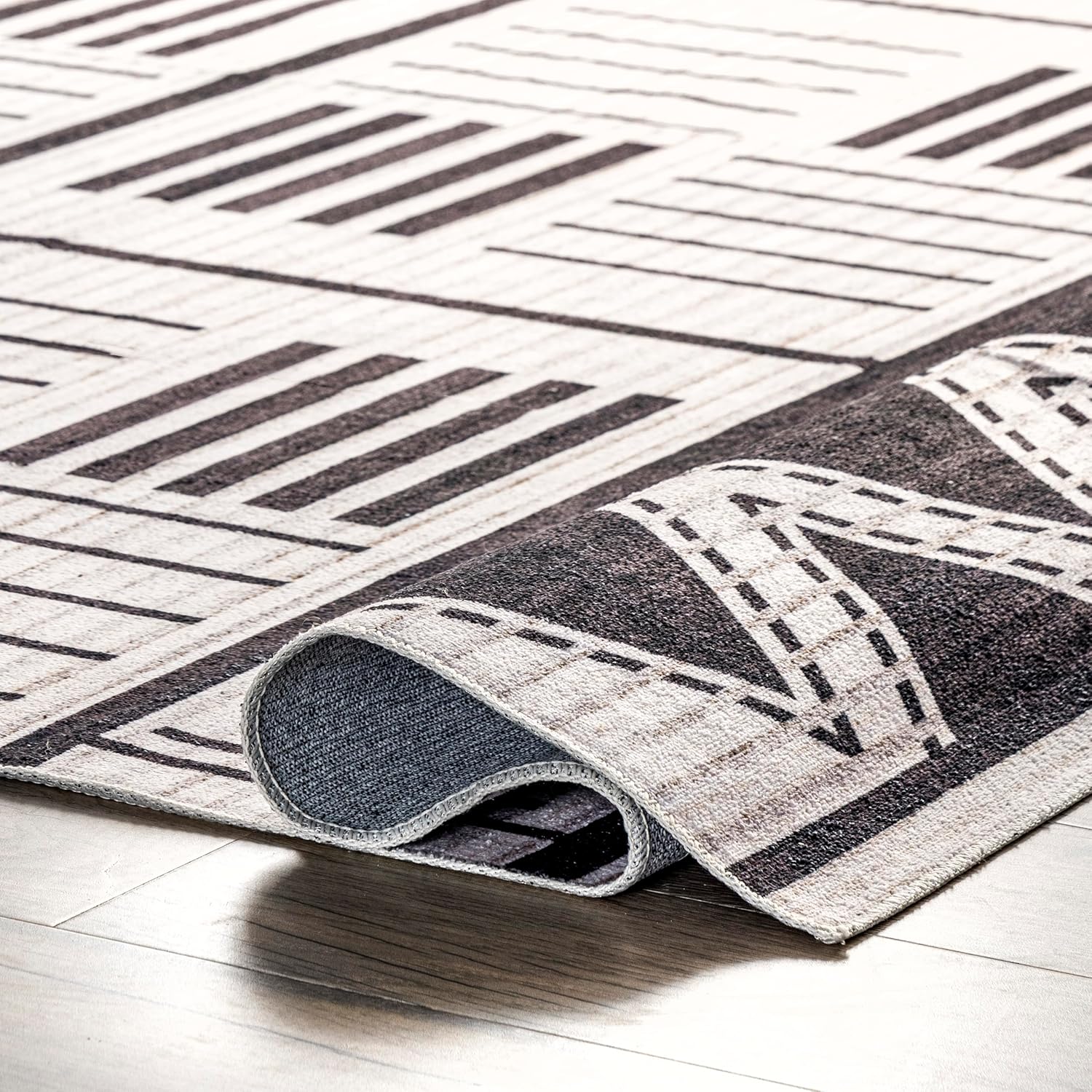 nuLOOM Evia Tribal Stripes – Alfombra lavable a máquina, 8 x 10, color carbón
