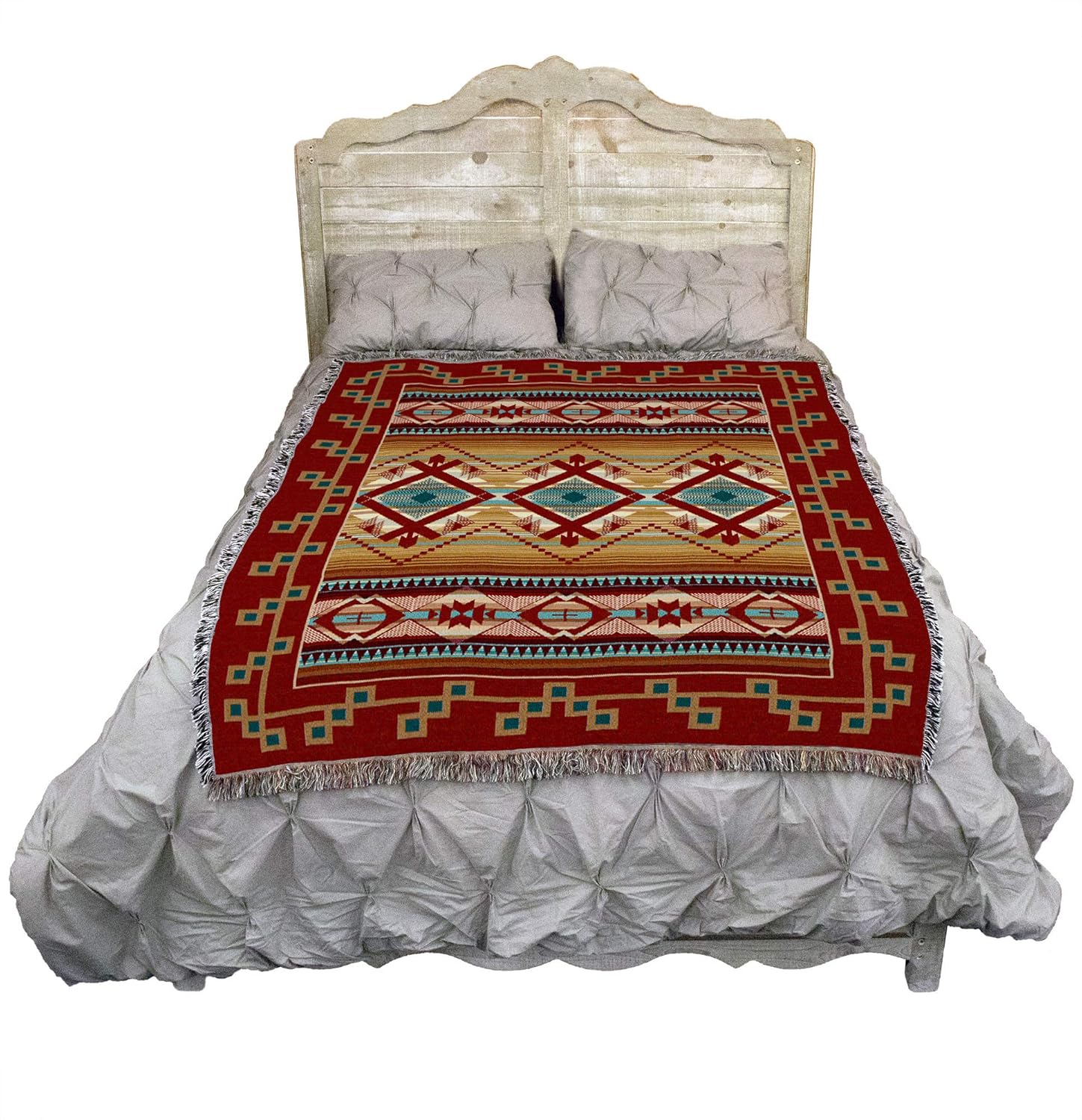 Pure Country Weavers Las Cruces – Manta verde azulado, inspirada en los nativos americanos del suroeste, manta de tapiz de regalo tejida de algodón,