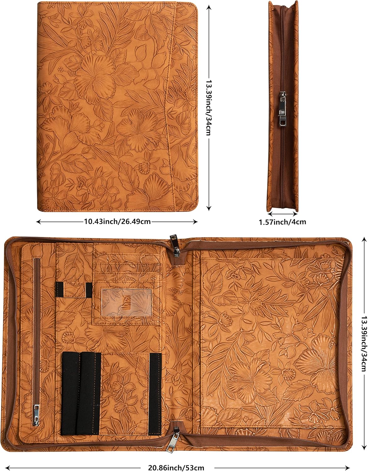 AZXCG Cartera de piel sintética, padfolio en relieve para hombres, cartera de negocios con soporte para cuaderno de escritura de letras A4US para