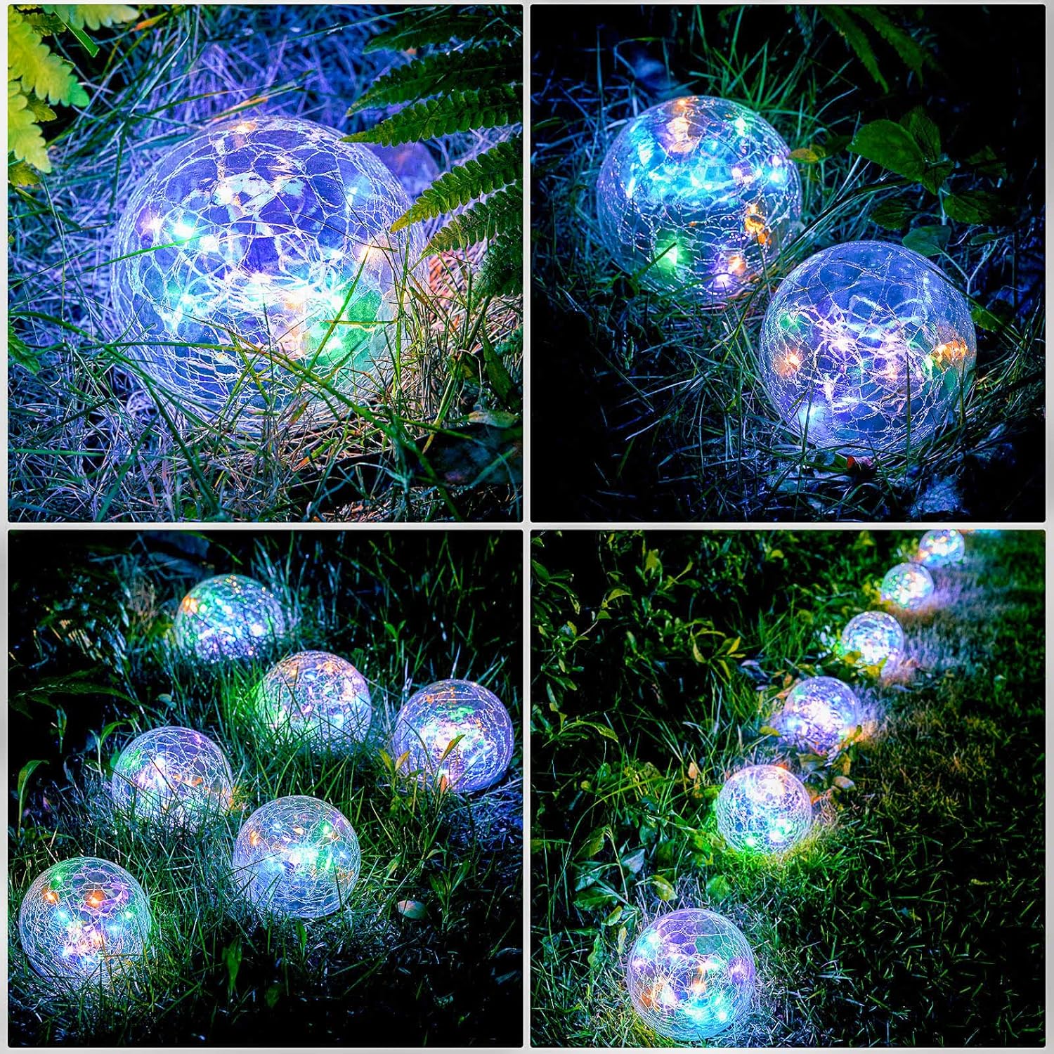 Honoson Luces solares decorativas de bola de vidrio agrietado, luces solares decorativas para paisaje al aire libre, luces LED solares impermeables