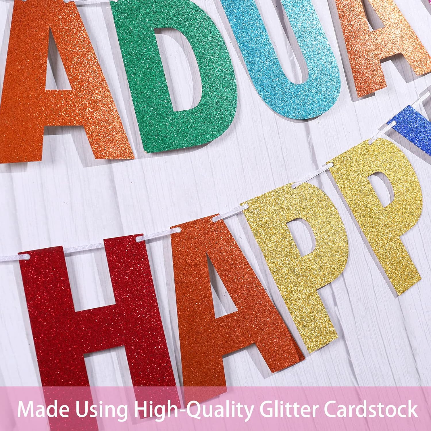 TaoBary Kit de 112 pancartas personalizables con purpurina, incluye 107 letras y números, 3 cuerdas y 2 luces decorativas para fiesta de cumpleaños,