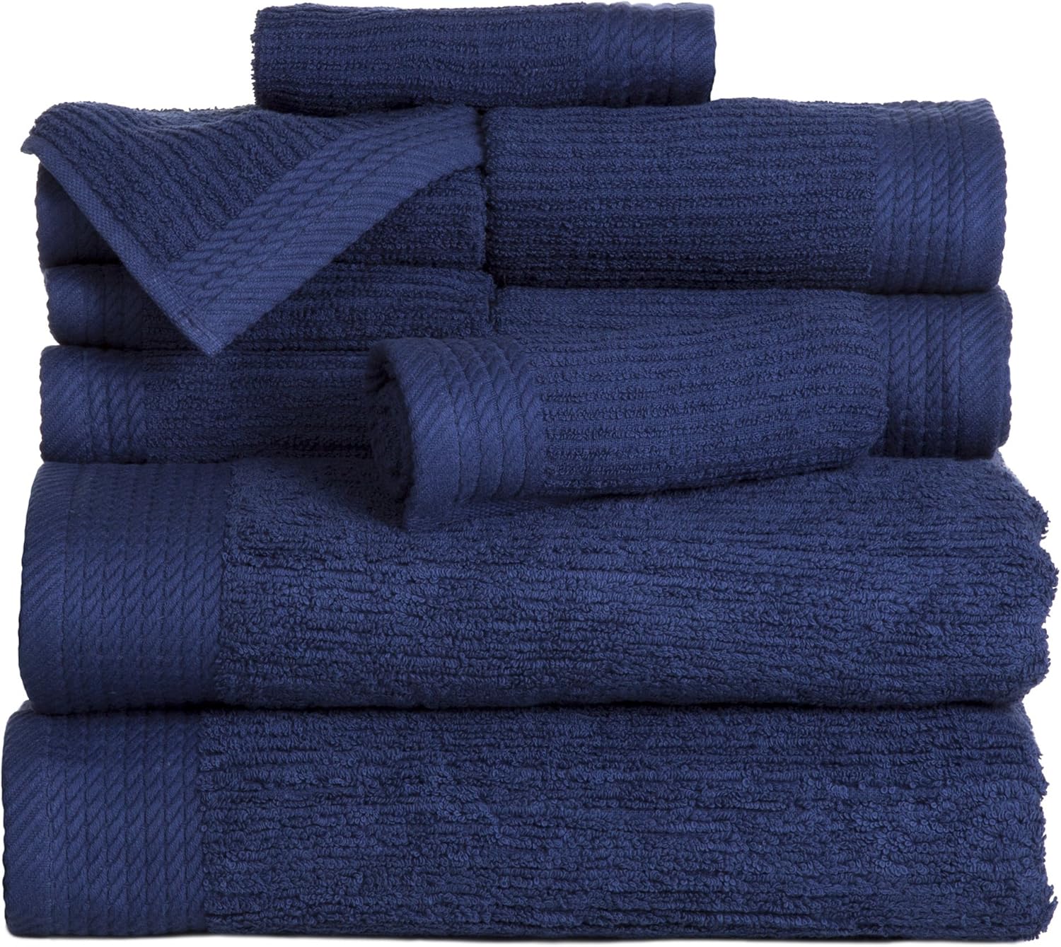 Lavish Home Juego de toallas acanaladas 100% algodón 10 piezas – Azul marino
