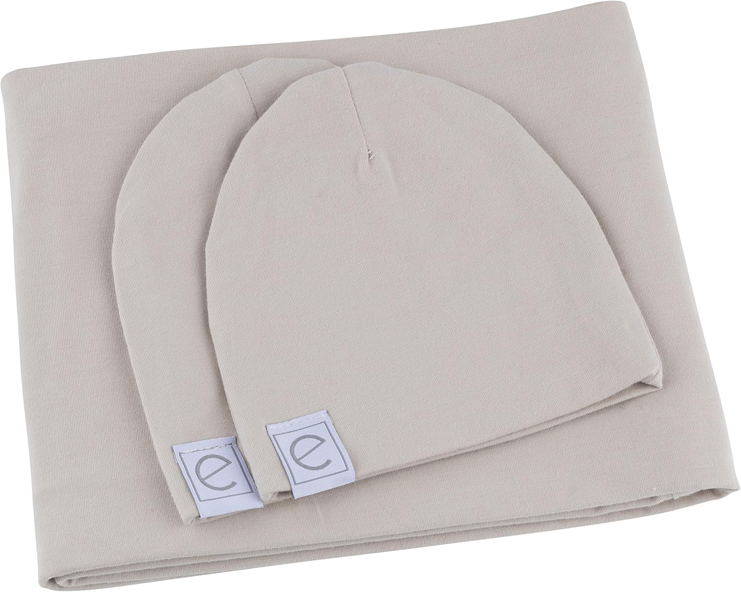 Ely’s & Co. Manta de punto de algodón y 2 gorros para bebé, manta de recepción grande (gris)