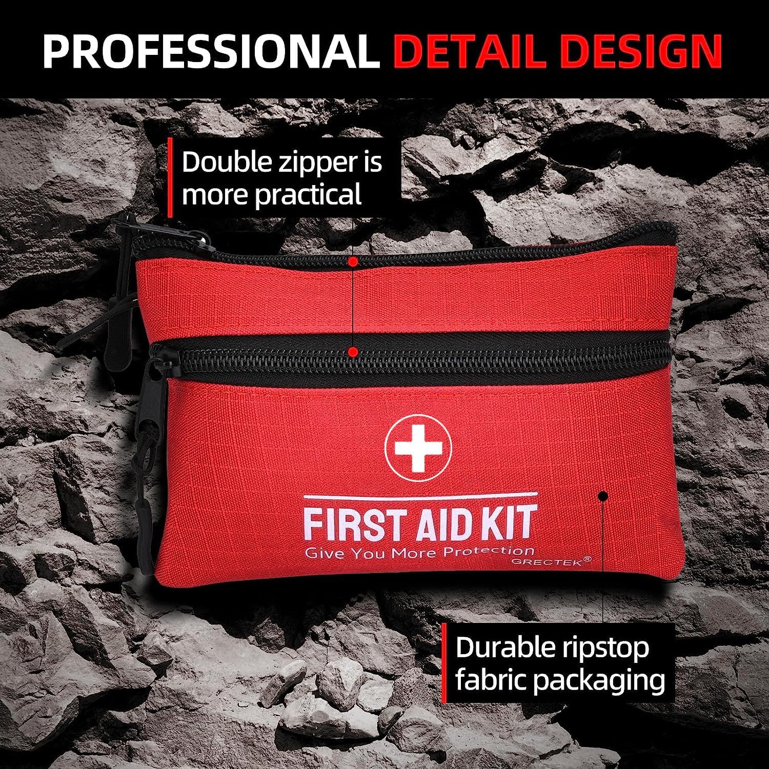 Kit de primeros auxilios de supervivencia de 100 piezas de bolsillo, ligero y compacto con cremalleras dobles (paquete de 5)