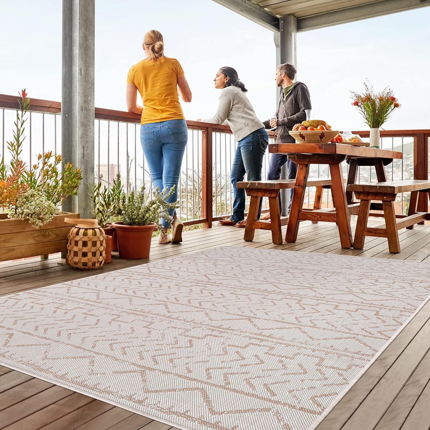 Beverly Rug Waikiki Collection  Alfombras para interiores y exteriores, color beige, blanco, azul, gris, gris oscuro, 5 x 8 pies (1.53 x 2.44 m), 6