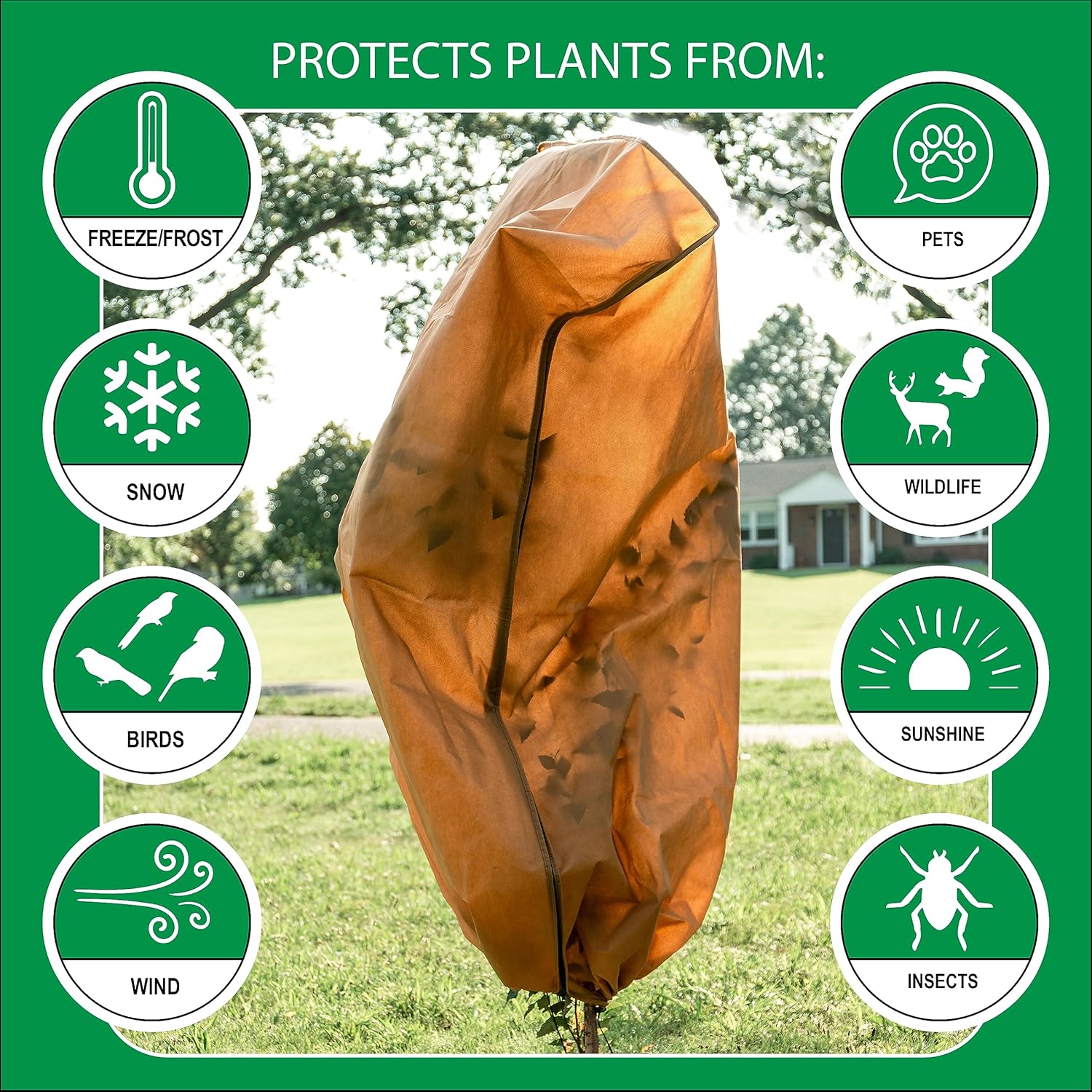 CHARGUY Cubiertas para plantas, protección contra congelación y heladas, mantas de invierno para plantas al aire libre con cordón y cremallera,