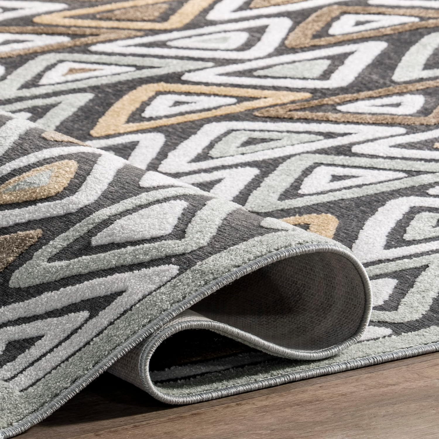 nuLOOM Aneka – Alfombra de triángulos a rayas, lavable a máquina, 5×8, beige