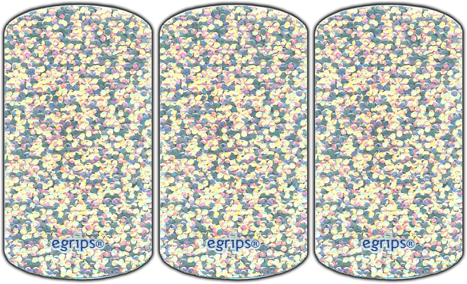 Paquete de 3 calcomanías universales egrips de 1 x 2 pulgadas con brillo plateado para teléfono celular, mandos a distancia, dispositivos de mano,