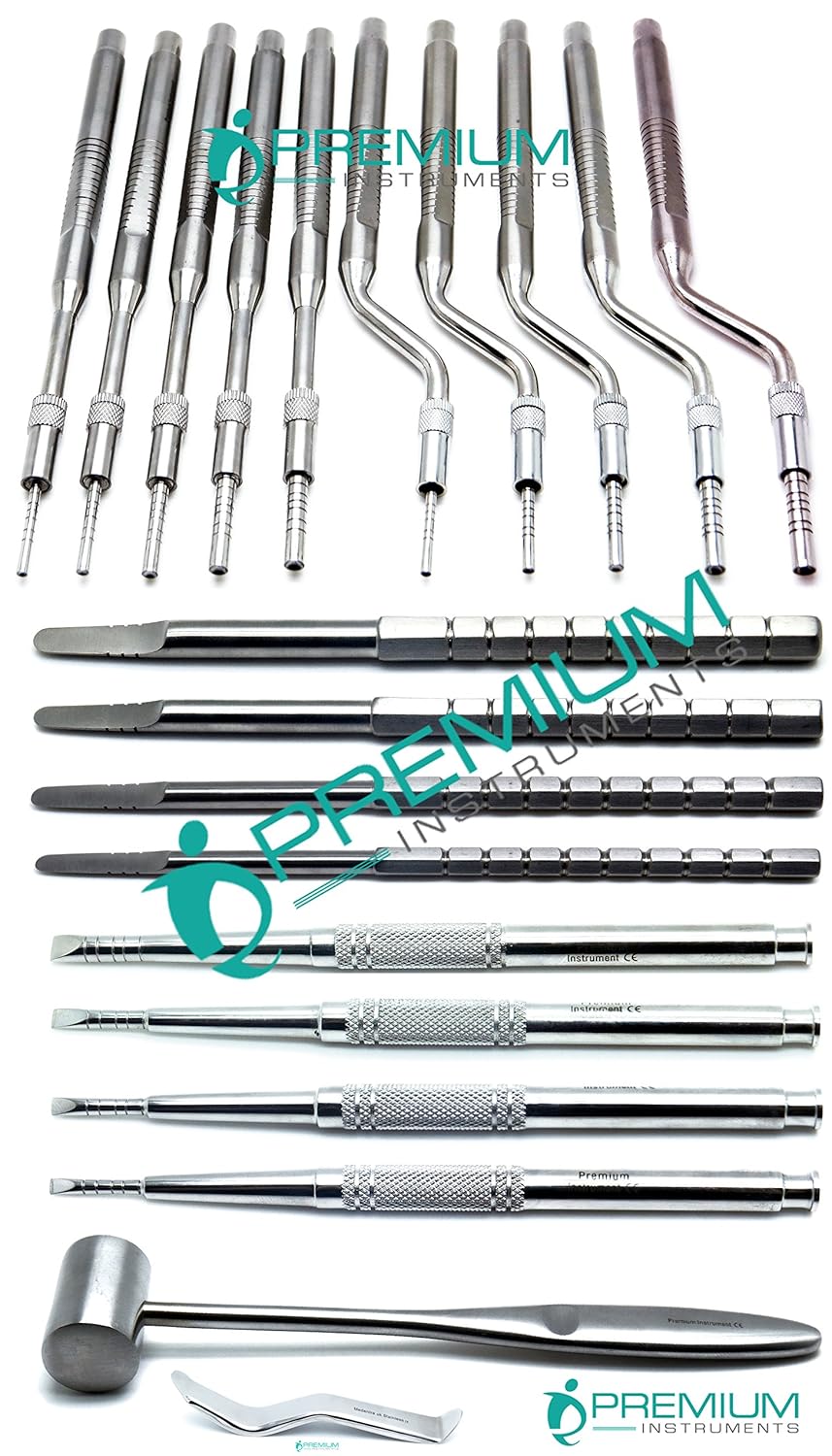 Student Hueso Dental spreading osteotomes rectos y curvos punta Mead Mallet cinceles Instrumento 20Pcs