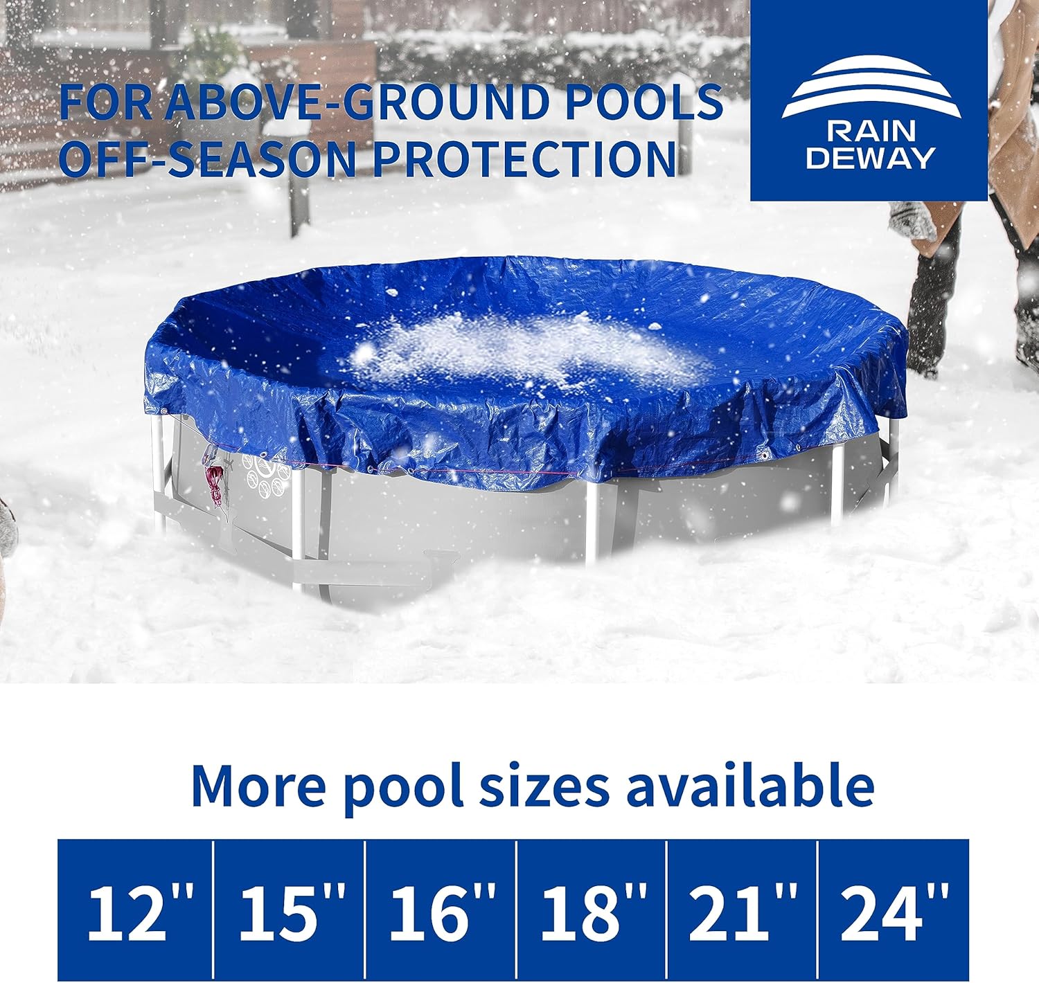 Cubierta redonda para piscina con cuerdas, para piscinas sobre el suelo, resistente a los rayos UV, a prueba de polvo, impermeable, azulnegro (solo